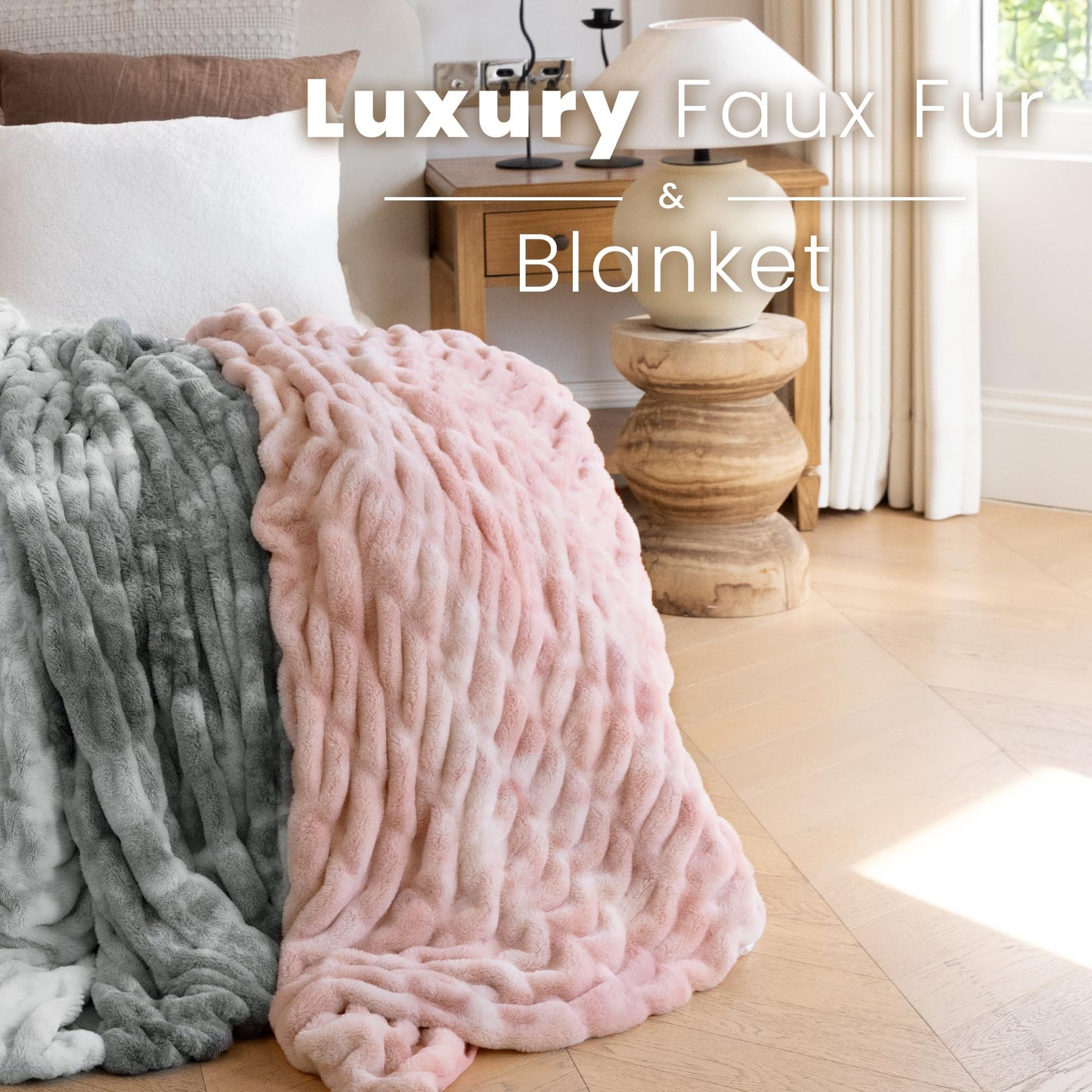 Ultra Soft Cozy Faux Fur Throw Blanket, Fuzzy Plush Thick Bubble Blanket, Oversize Luxury Fluffy Blanket for Couch, Sofa, Bedroom, and Living Room, 50x60 Inches, Light Brown