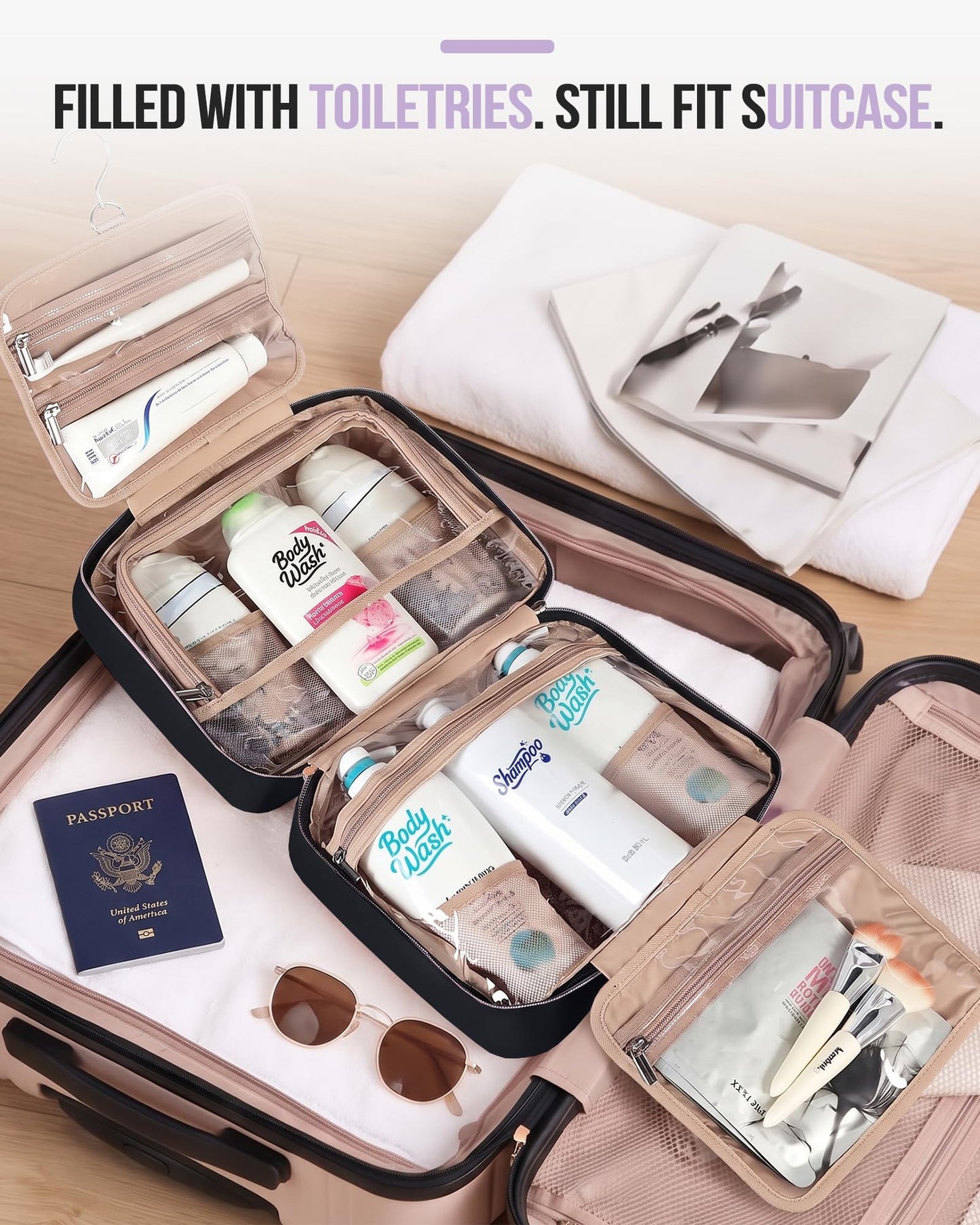 NISHEL Travel Toiletry Bag for women, Portable Hanging makeup Organizer