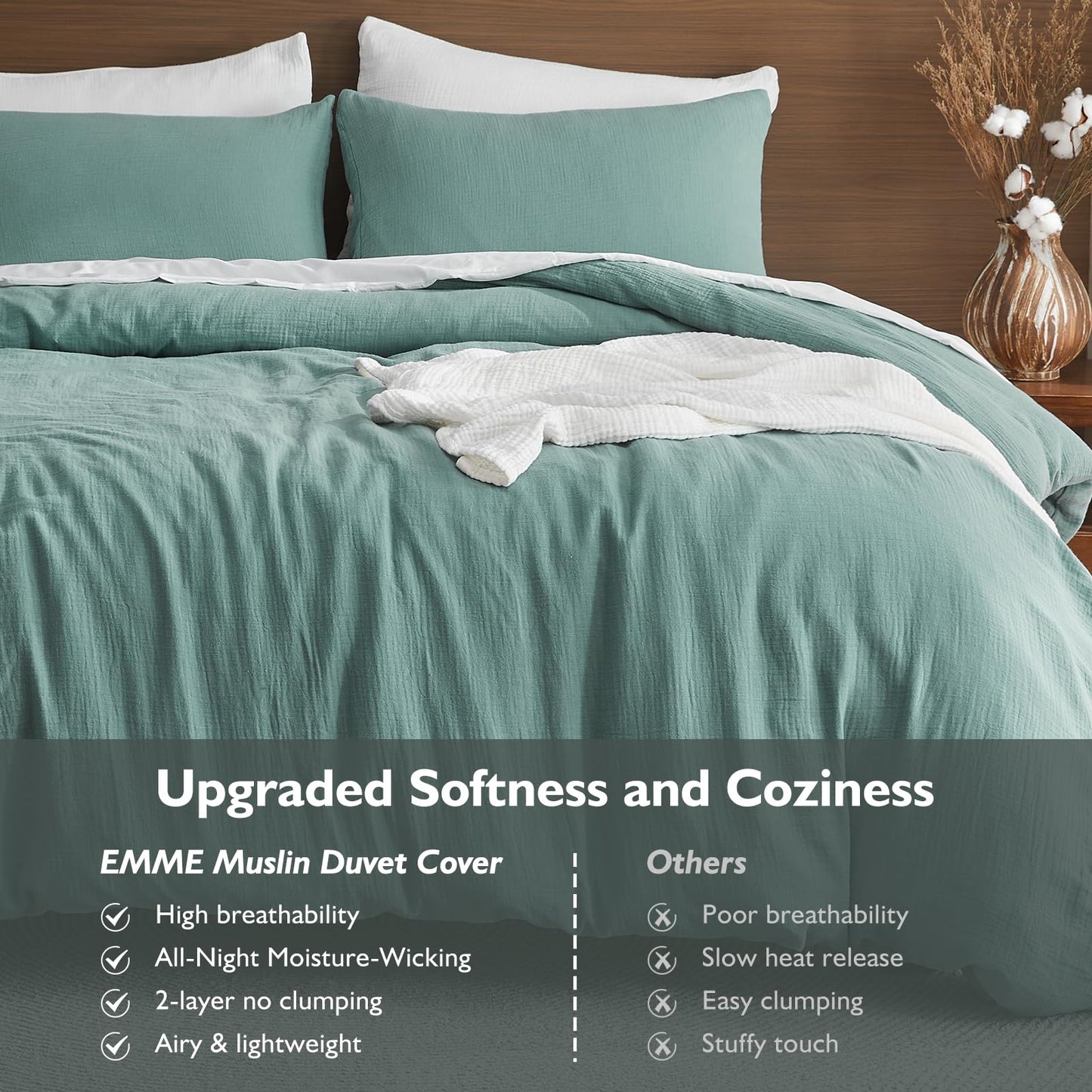 EMME Muslin Cotton Duvet Cover Set Linen Like Beige Queen