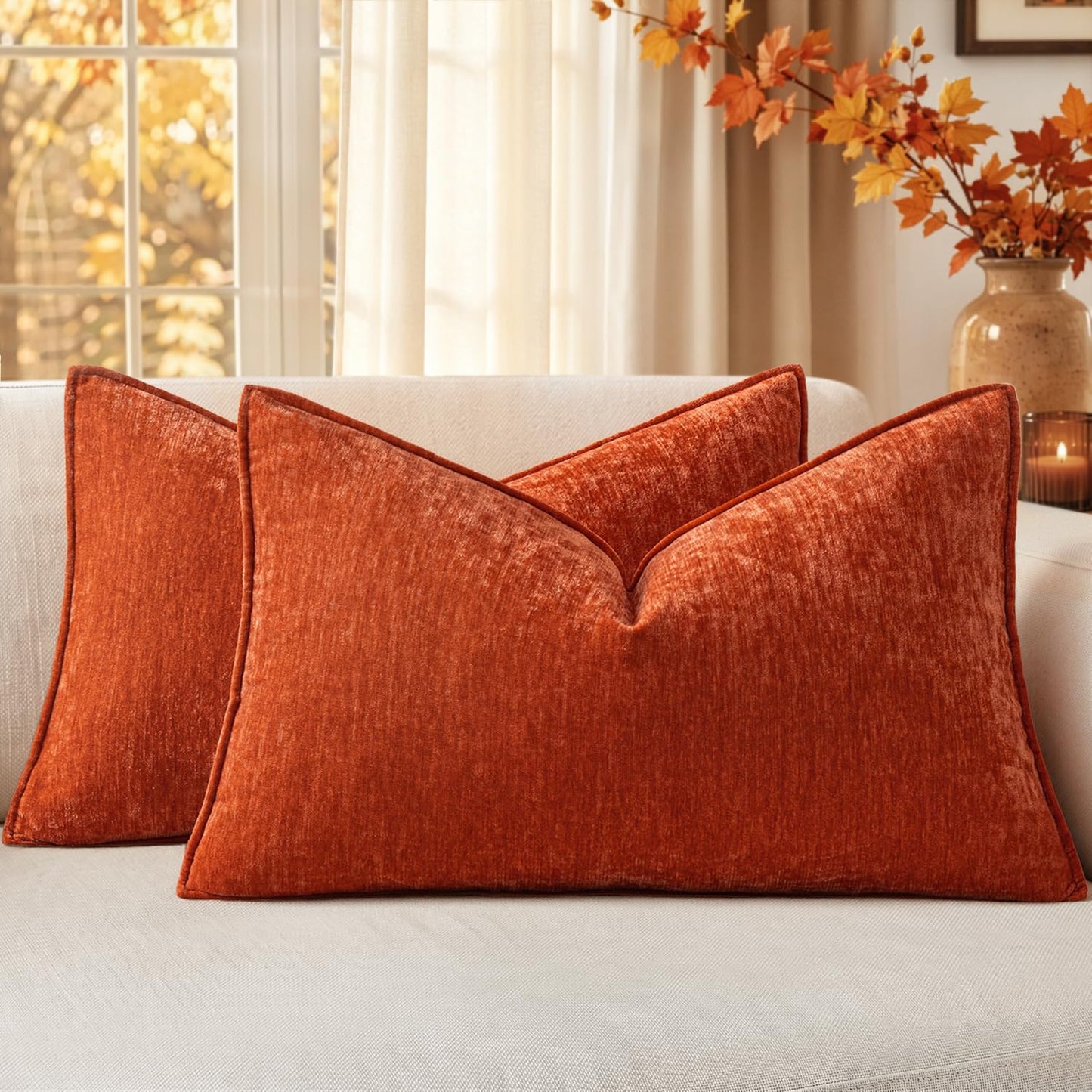 MIULEE Chenille Couch Pillow Covers Fall for Living Room 18x18 Dark Brown
