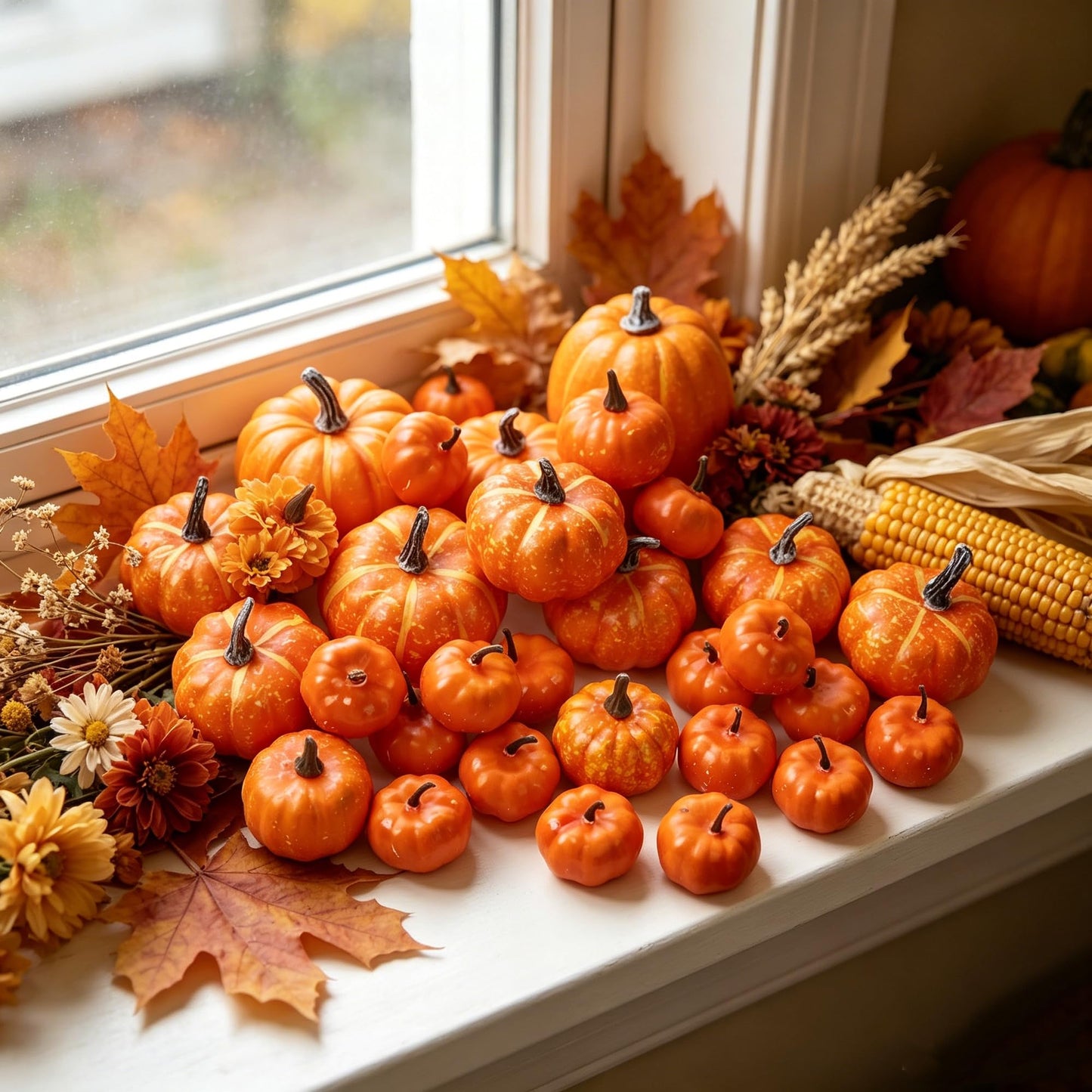 winemana 12 Pcs Pumpkin Fall Decorations, Golden Artificial Pumpkins
