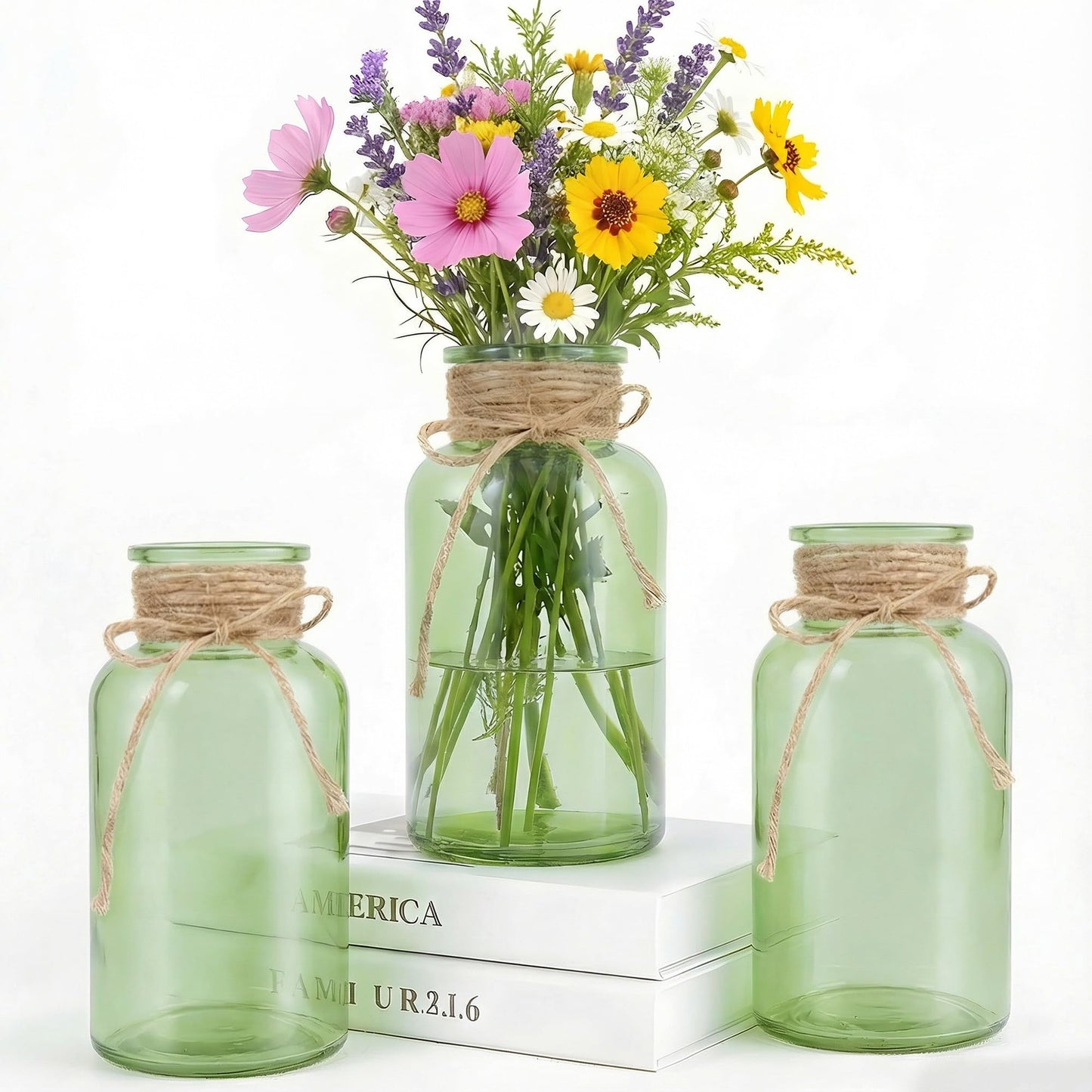 3 Pack Mason Jar Vases for Centerpieces, Amber Glass Flower Vase