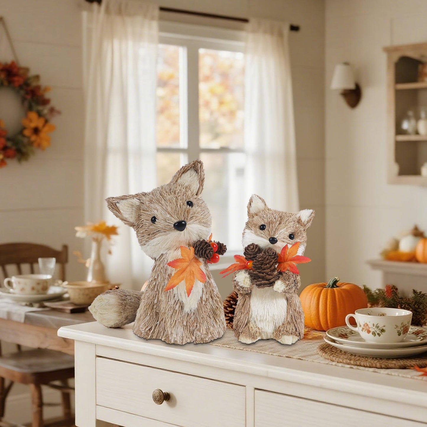 winemana Set of 2 Fall Decorations for Home Squirrels Table Decor
