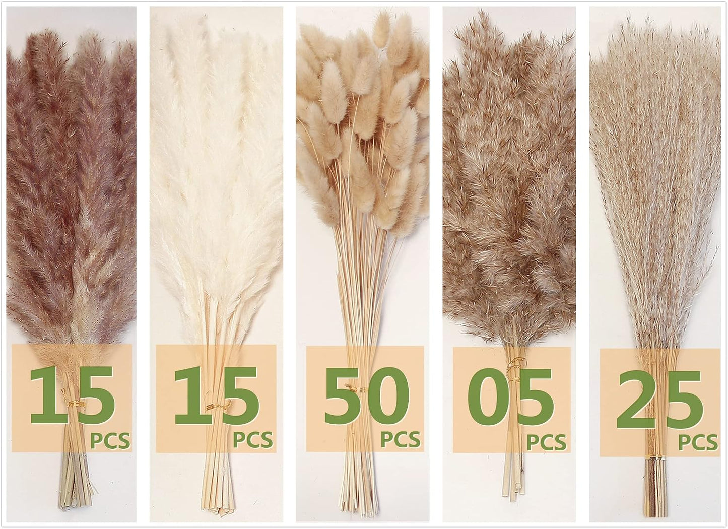 Dried Pampas Grass Decor, 100 Stems Pampas Grass Contains Bunny Tails Dried Flowers, Reed Grass Bouquet for Wedding Boho Flowers Home Table Decor, Rustic Farmhouse Party (17", White and Brown)