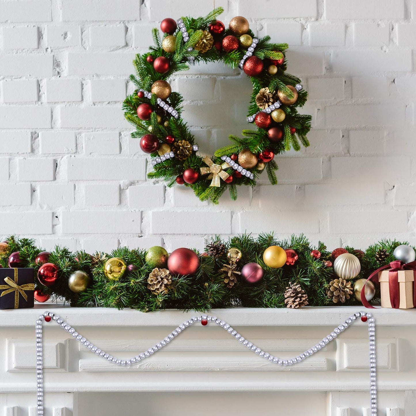 WILLBOND 16 Feet Wood Bead Garland Christmas Tree, Wood Color