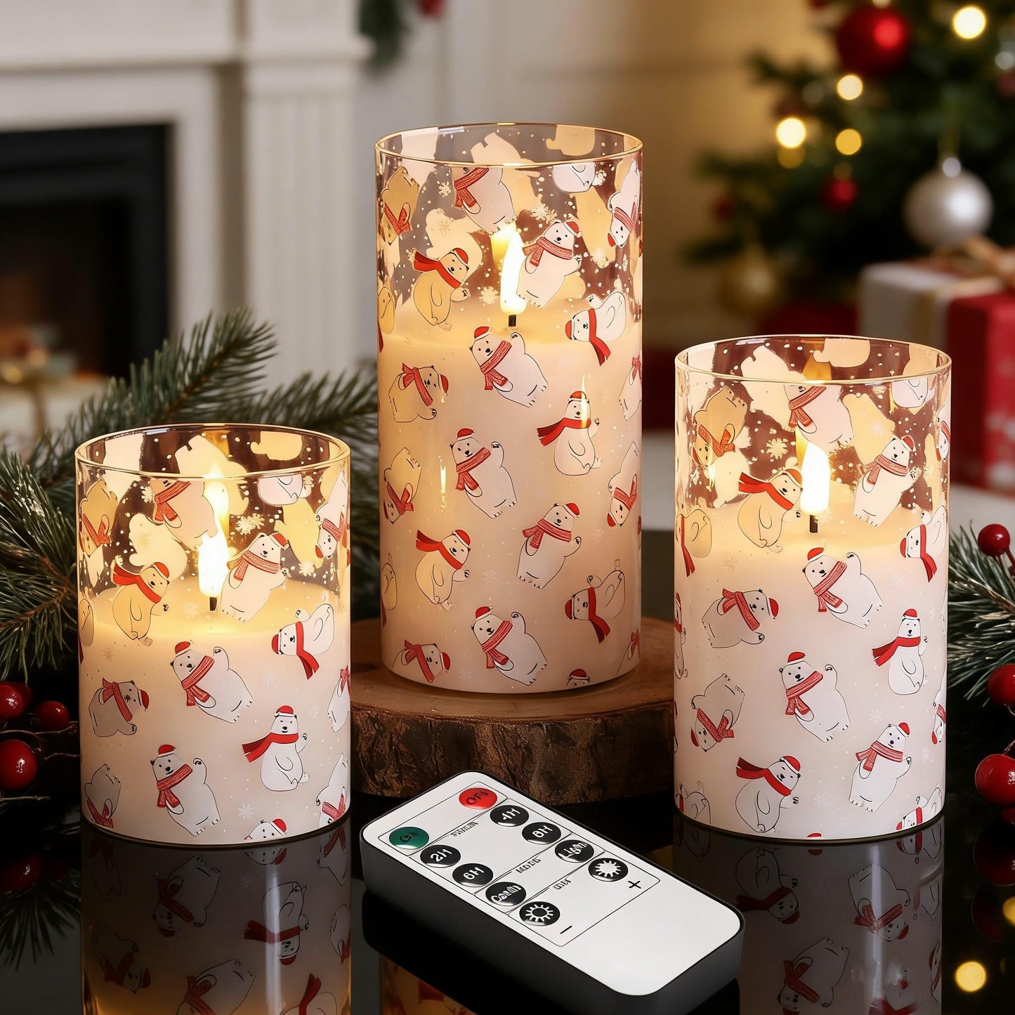 Eywamage Gold Glass Flameless Pillar Candles with Remote, Flickering Fall LED Candles Battery Operated Set of 3