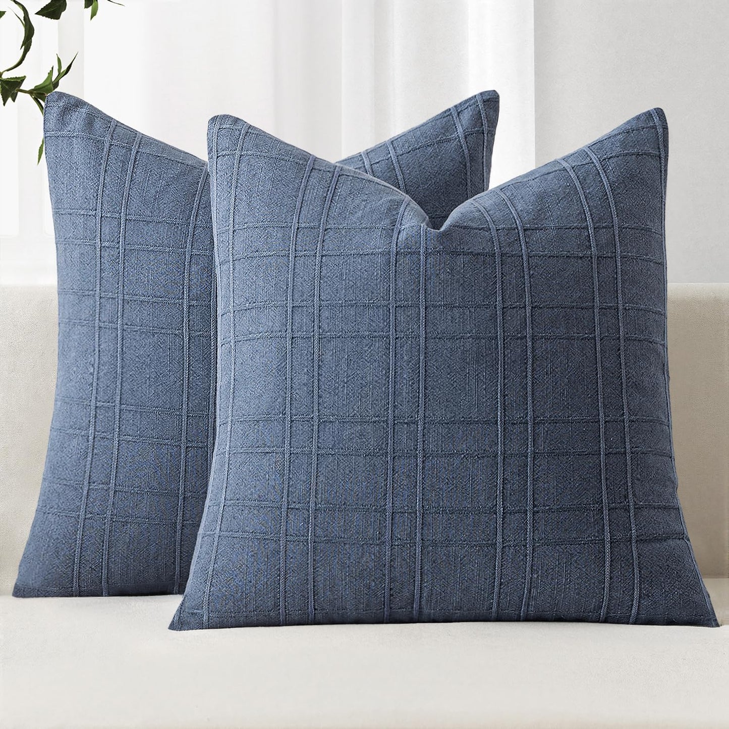 MIULEE Linen Plaid Pillow Covers Decorative 18x18 Dark Olive Green