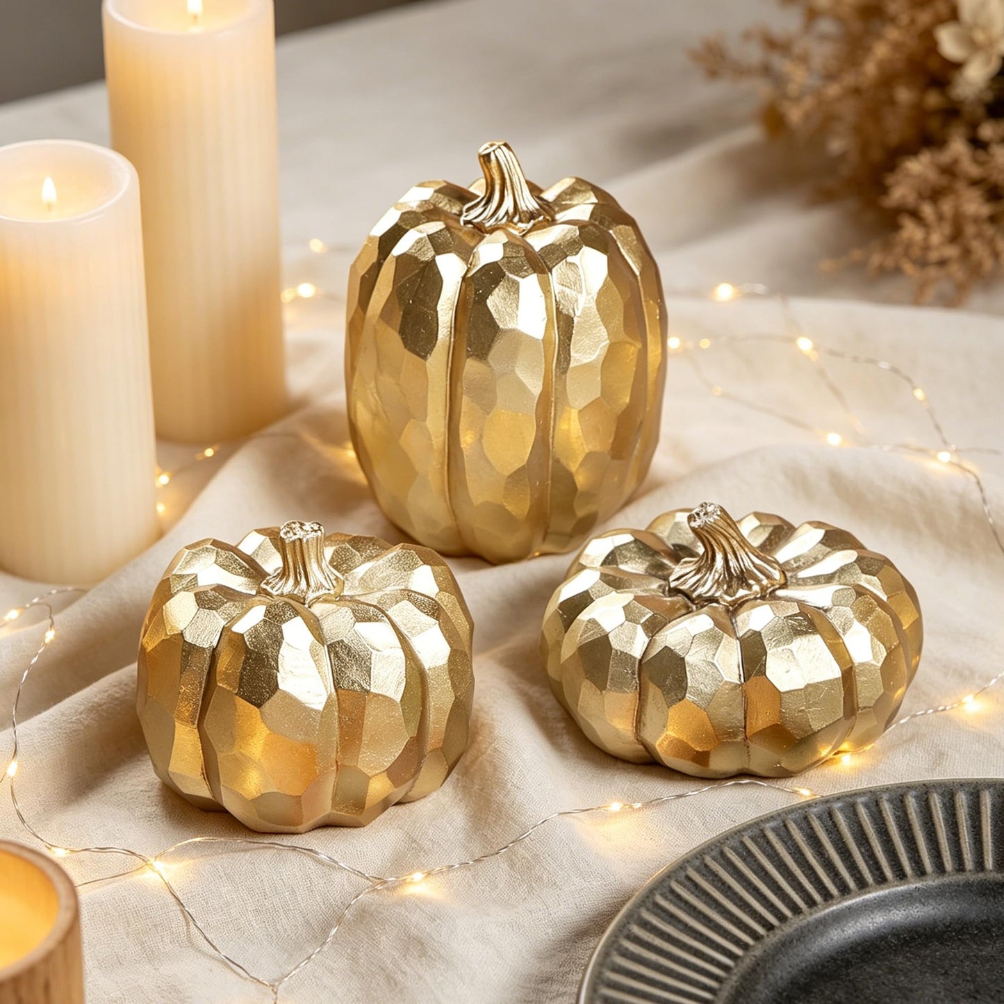 winemana 12 Pcs Pumpkin Fall Decorations, Golden Artificial Pumpkins