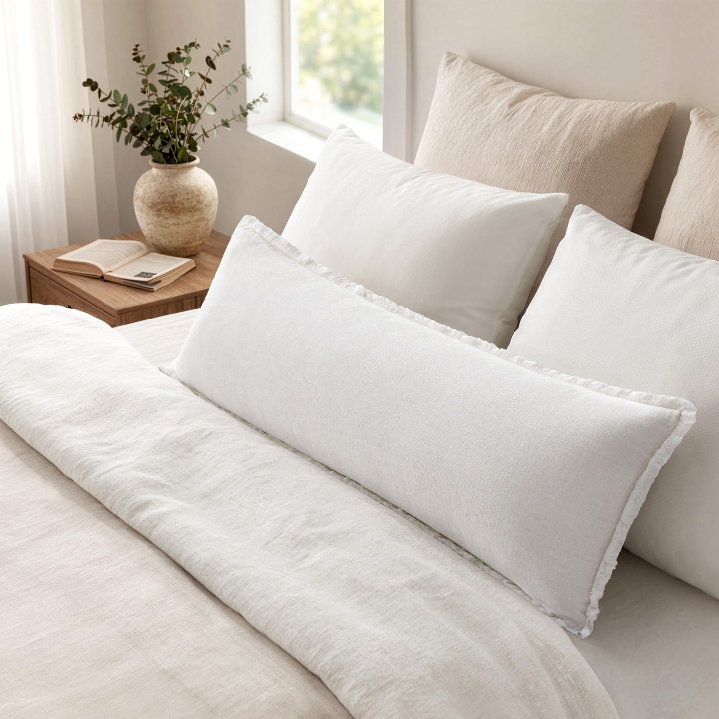 MIULEE 14x36 Long Linen Lumbar Pillow Covers Set of 1 Light Olive Green