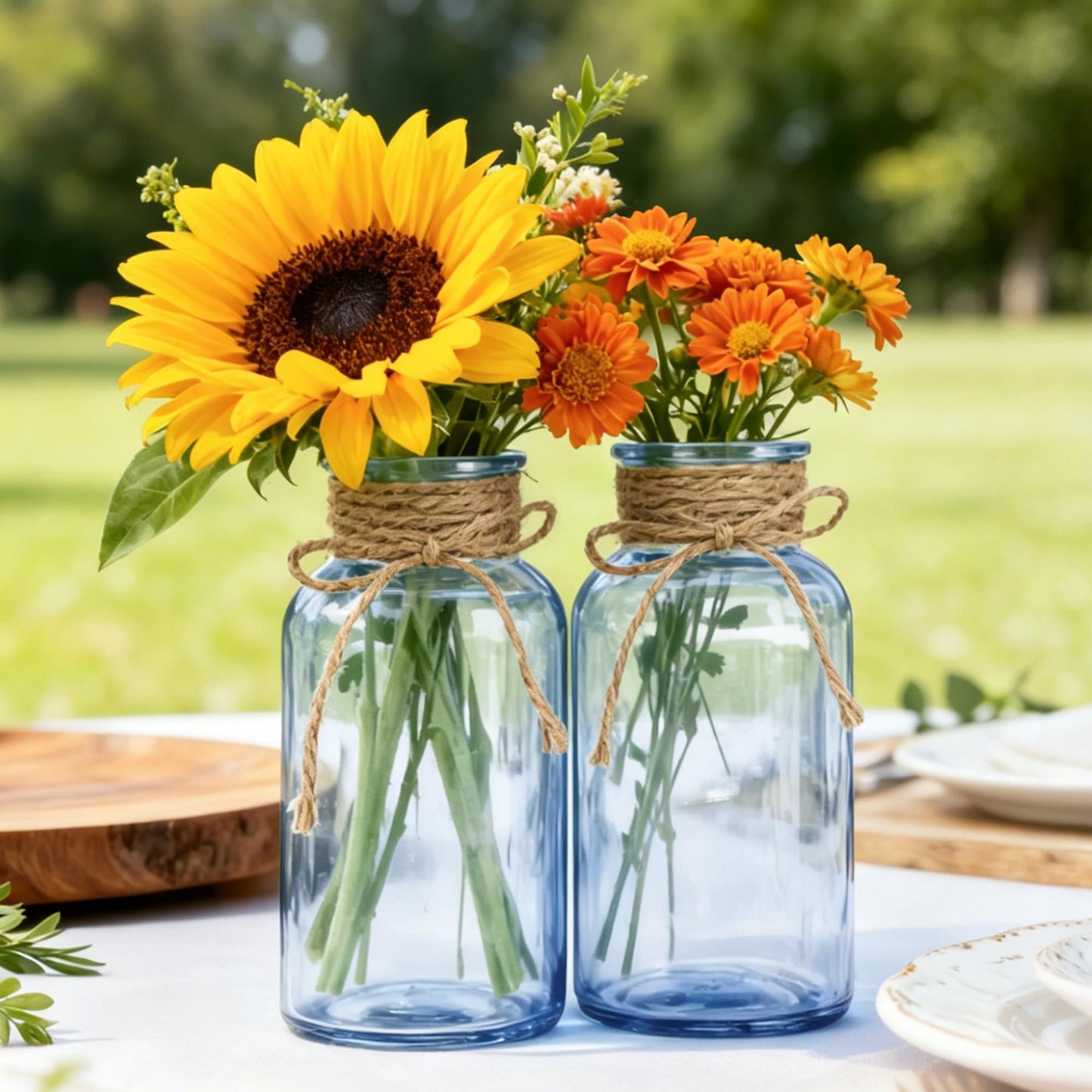 3 Pack Mason Jar Vases for Centerpieces, Amber Glass Flower Vase
