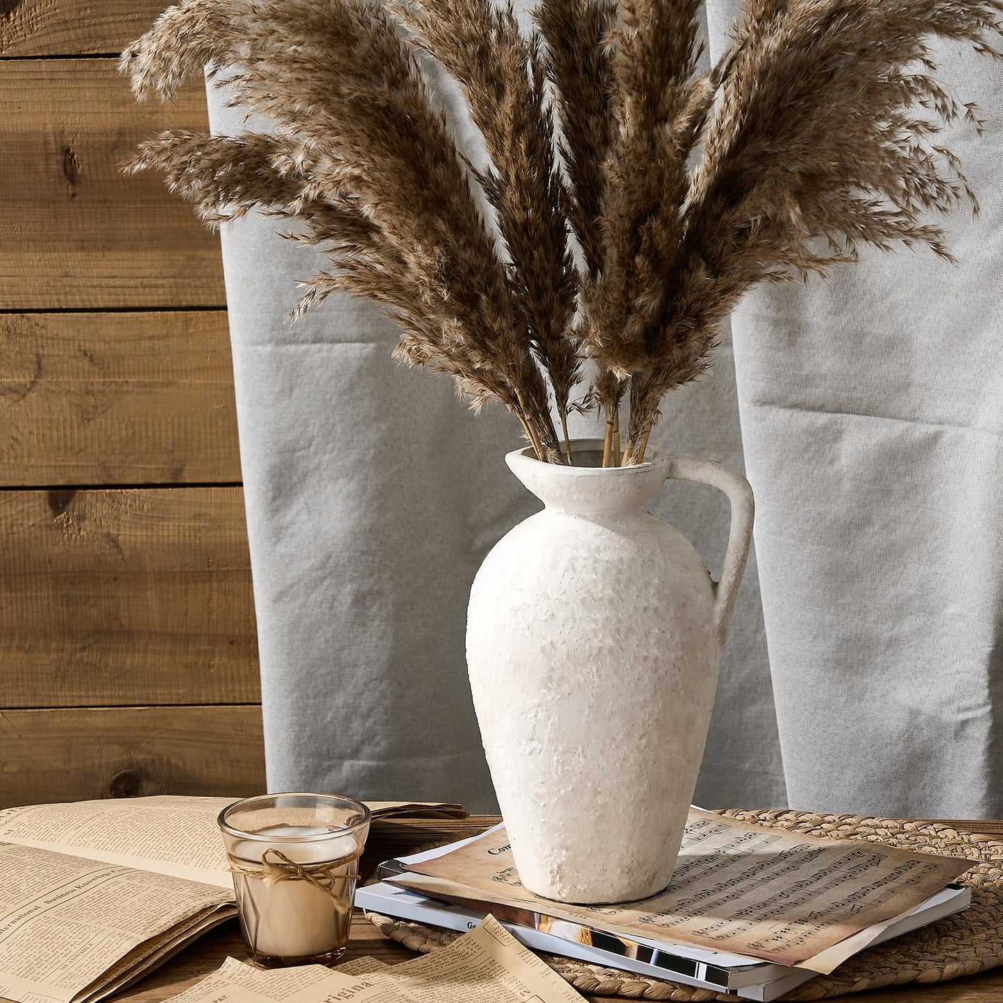 Ceramic Rustic Farmhouse Vase,9.25 inch Terracotta Vase with Handle