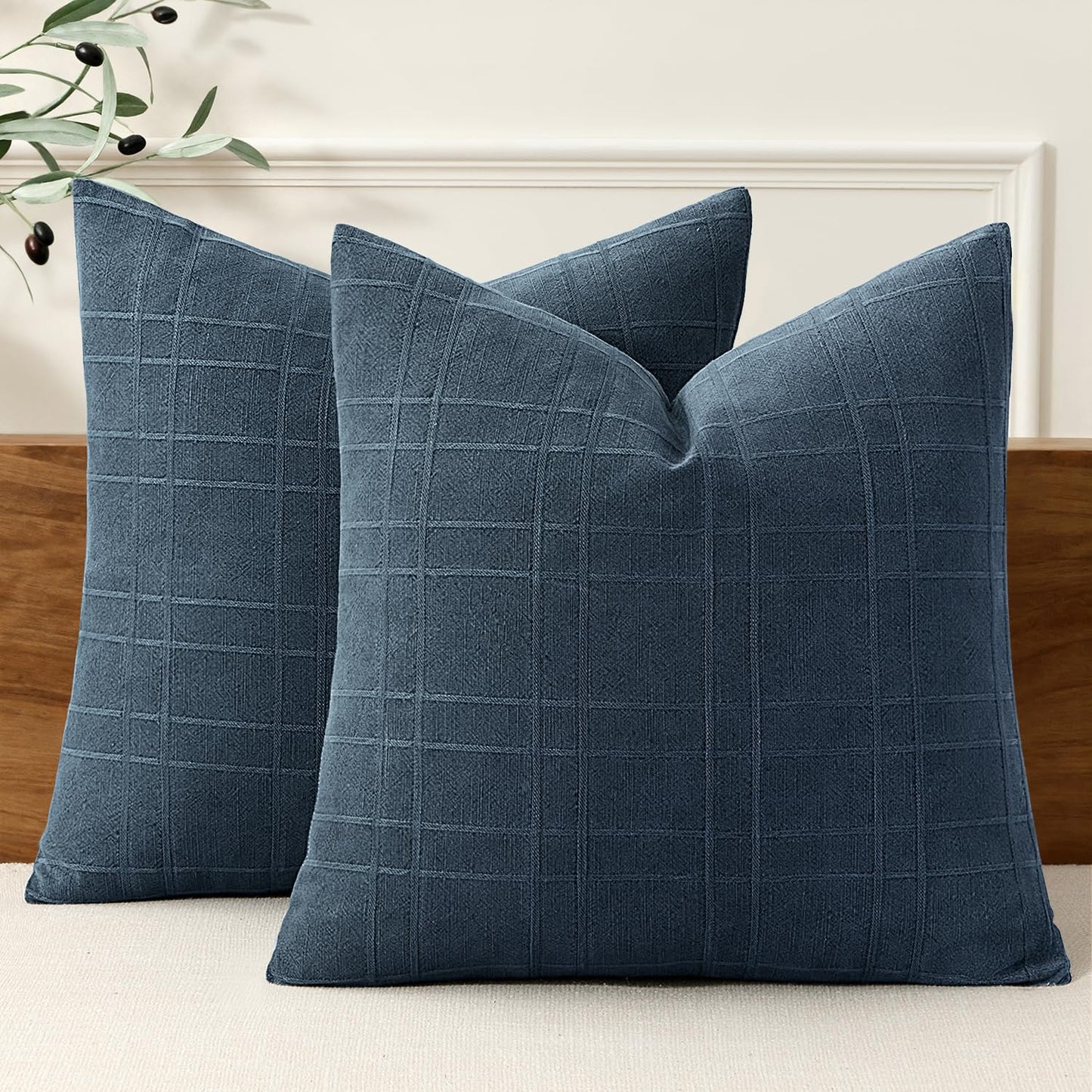 MIULEE Linen Plaid Pillow Covers Decorative 18x18 Dark Olive Green