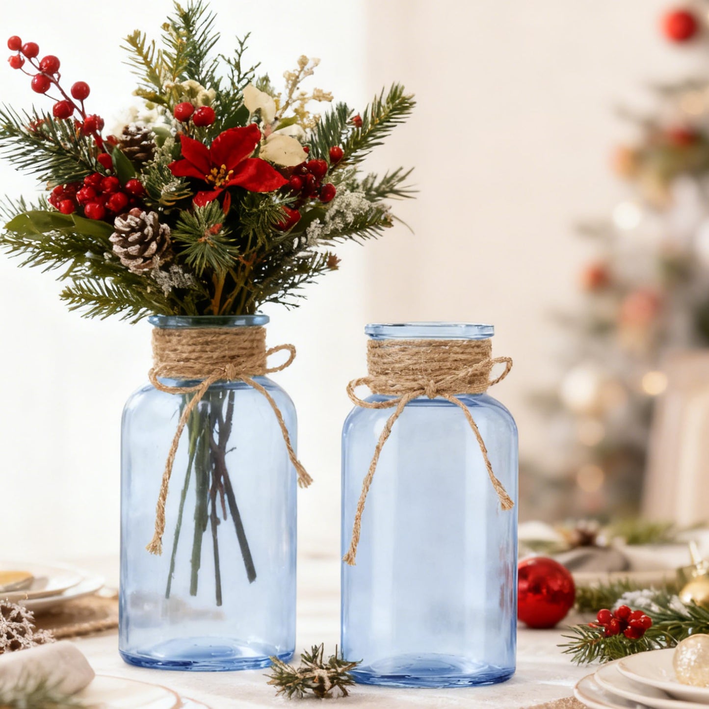 3 Pack Mason Jar Vases for Centerpieces, Amber Glass Flower Vase