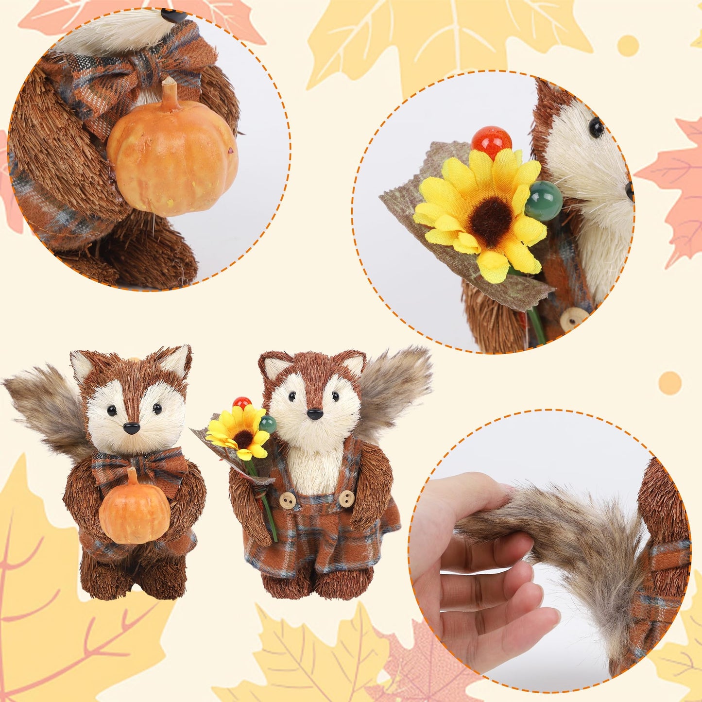 winemana Set of 2 Fall Decorations for Home Squirrels Table Decor