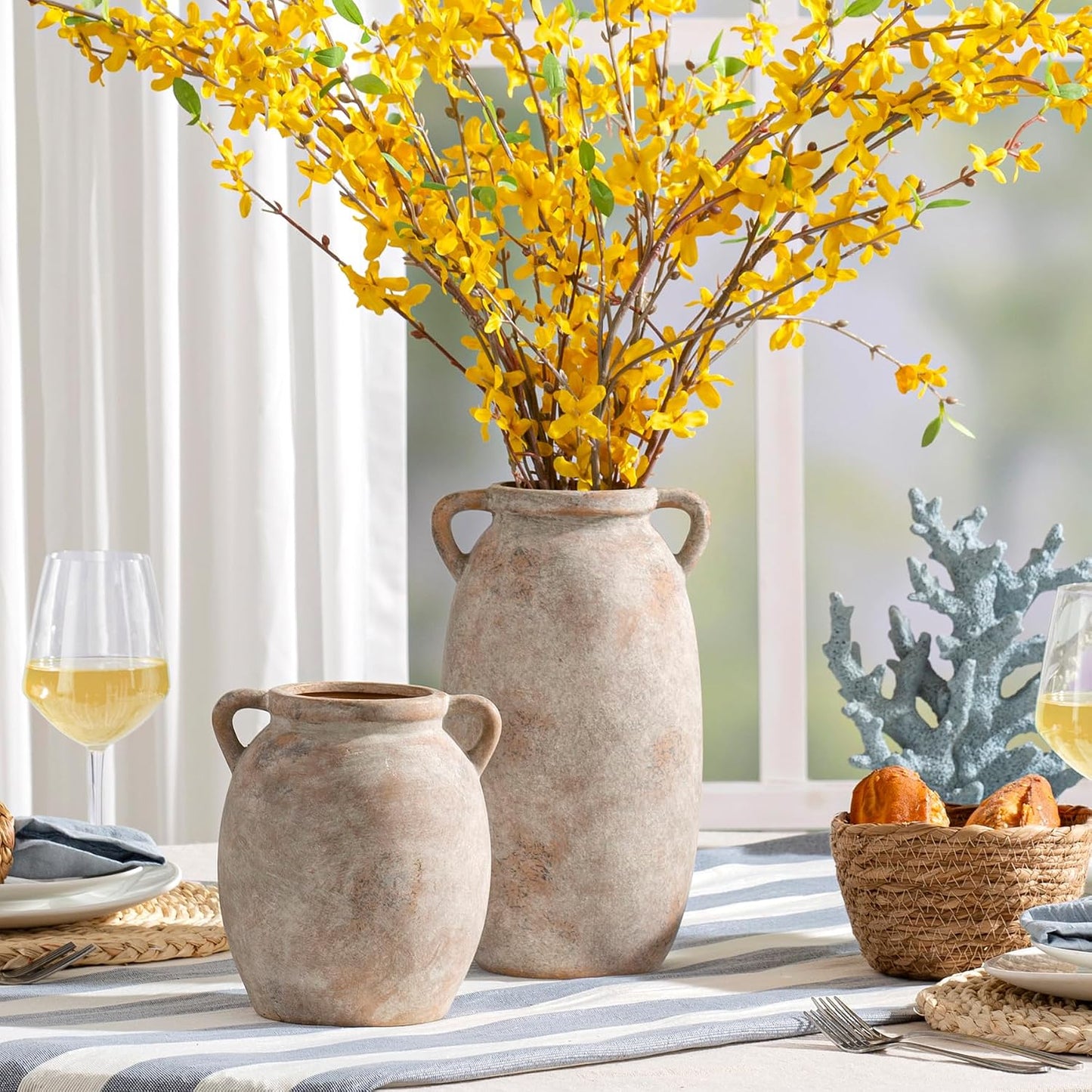 Dobbyby Ceramic Flower Vase 12 inch Farmhouse Rustic Vase Decorative Pottery Terracotta Tall Vases for Home Decor Table Mantle Fireplace Living Room Bathroom Wedding Centerpiece (Large-Terracota)