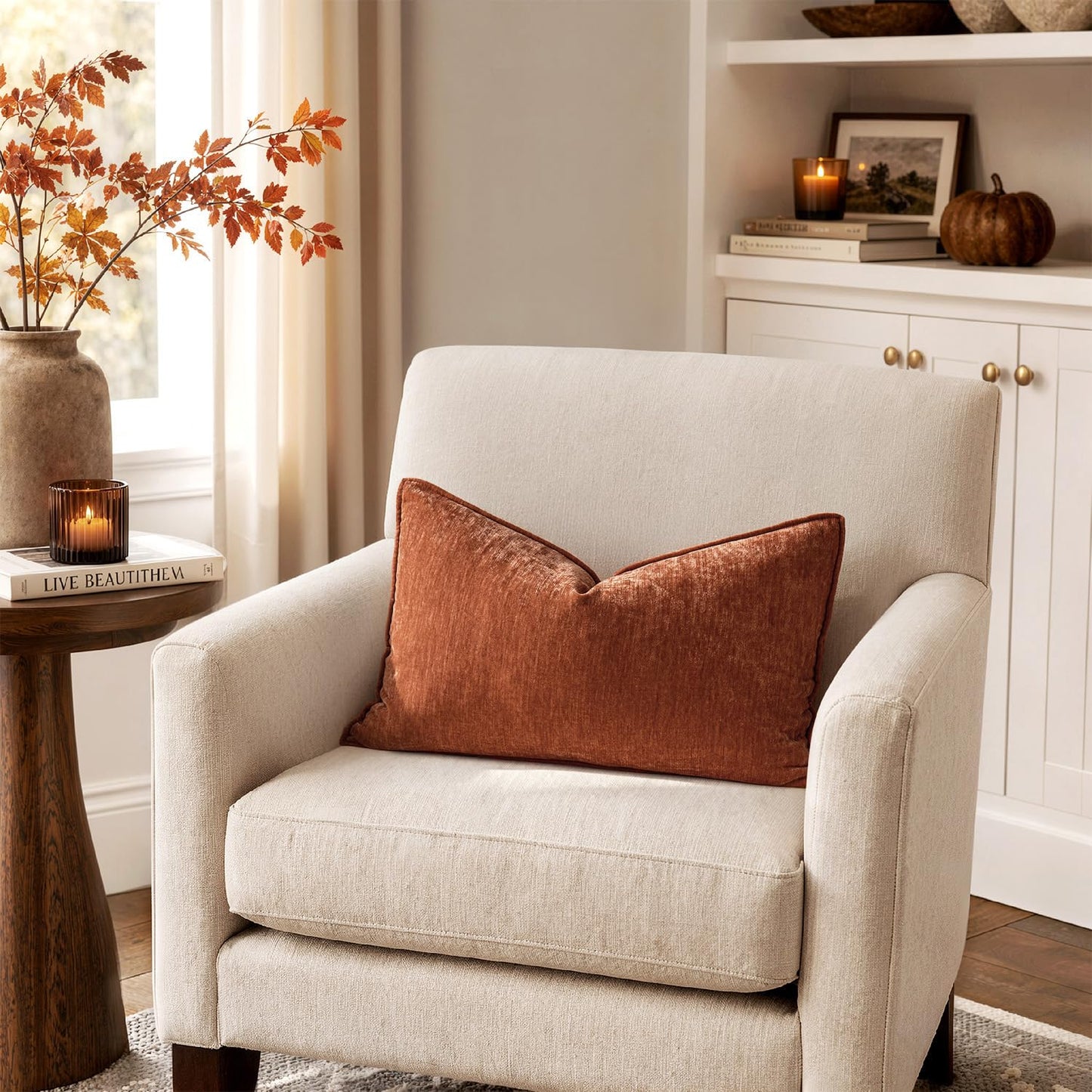 MIULEE Chenille Couch Pillow Covers Fall for Living Room 18x18 Dark Brown