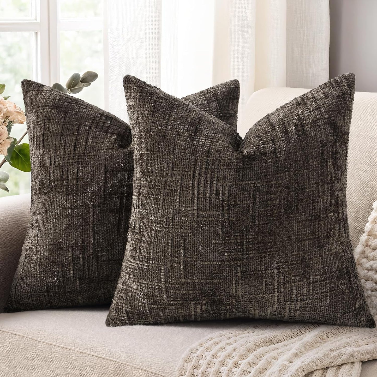 decorUhome Textured Chenille Throw Pillow Covers 18x18 Set of 2 Rust
