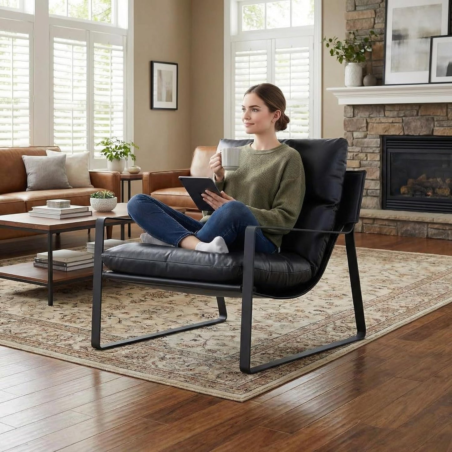 LukeAlon Modern PU Leather Accent Armchair, Brown