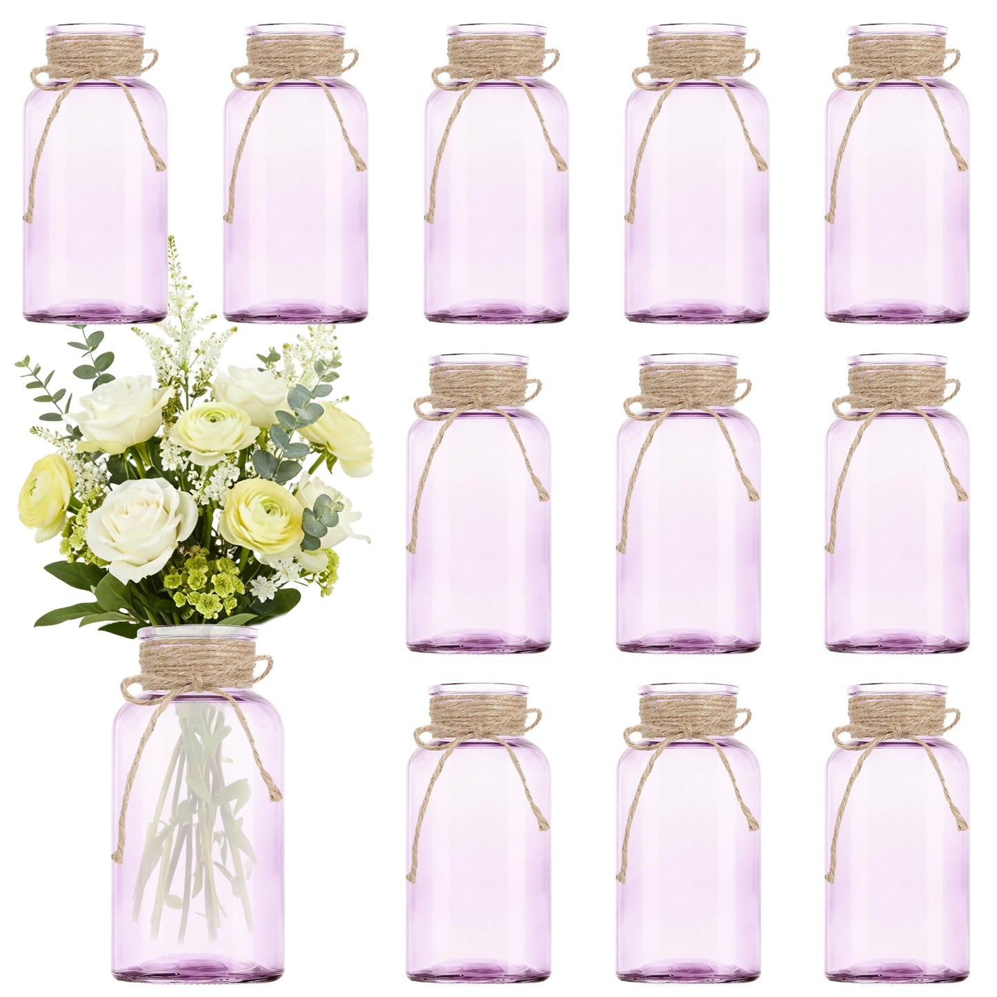 3 Pack Mason Jar Vases for Centerpieces, Amber Glass Flower Vase