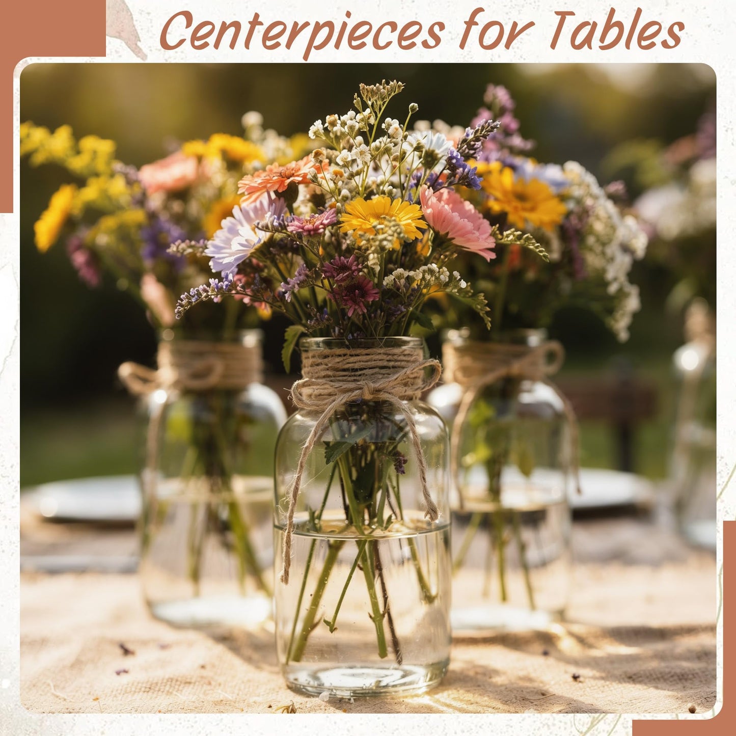 3 Pack Mason Jar Vases for Centerpieces, Amber Glass Flower Vase