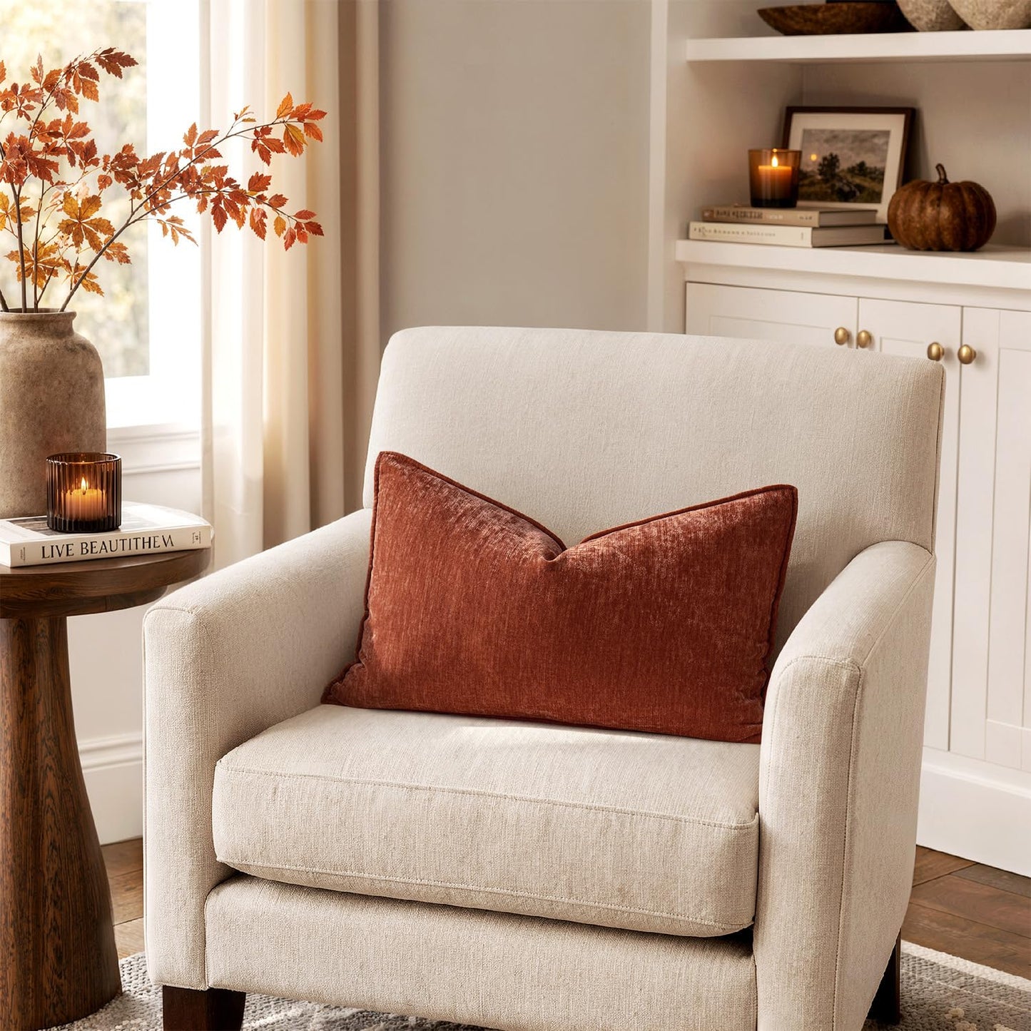 MIULEE Chenille Couch Pillow Covers Fall for Living Room 18x18 Dark Brown