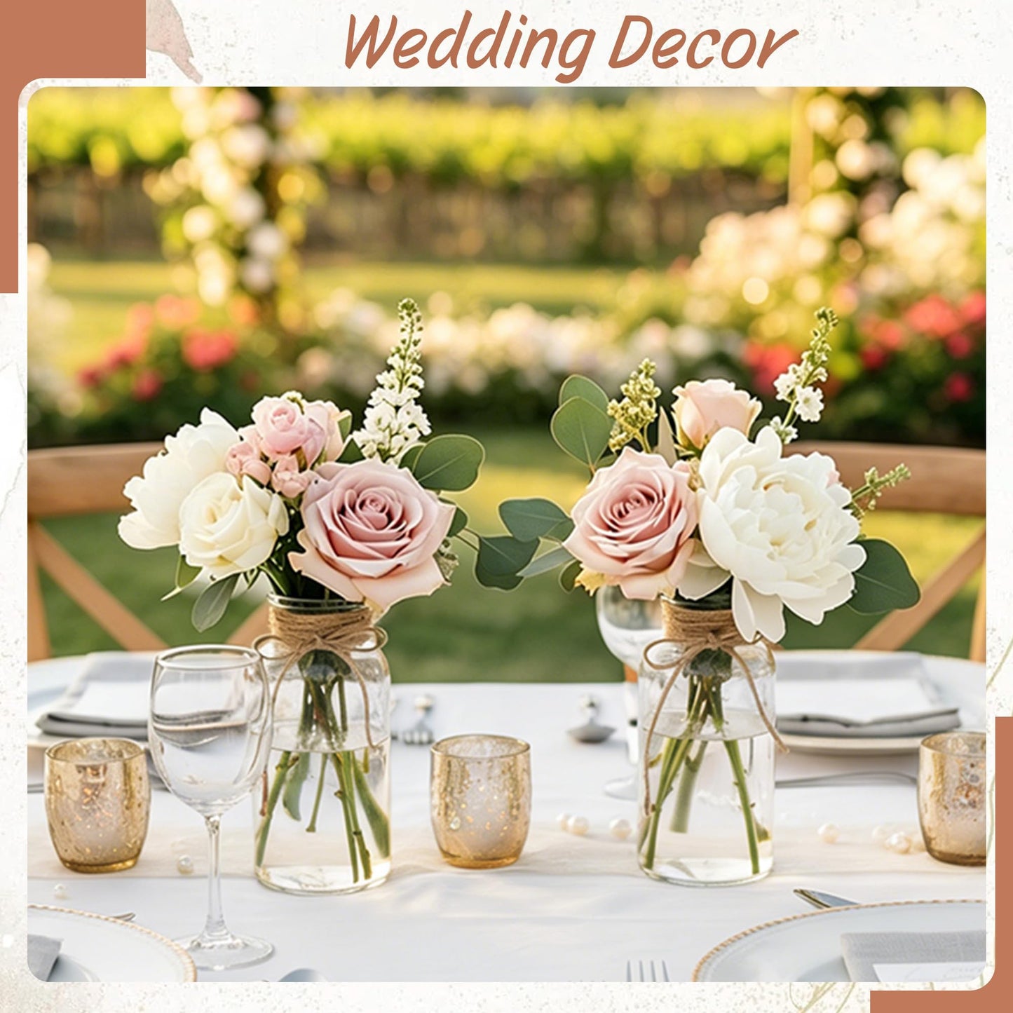 3 Pack Mason Jar Vases for Centerpieces, Amber Glass Flower Vase