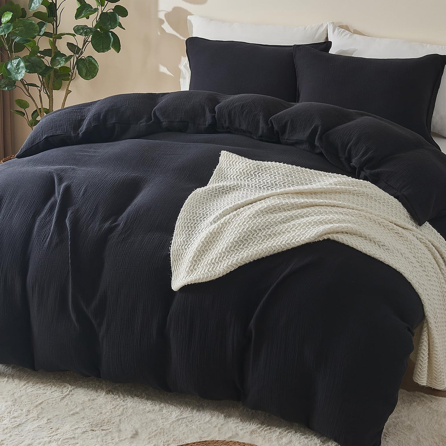 EMME Muslin Cotton Duvet Cover Set Linen Like Beige Queen