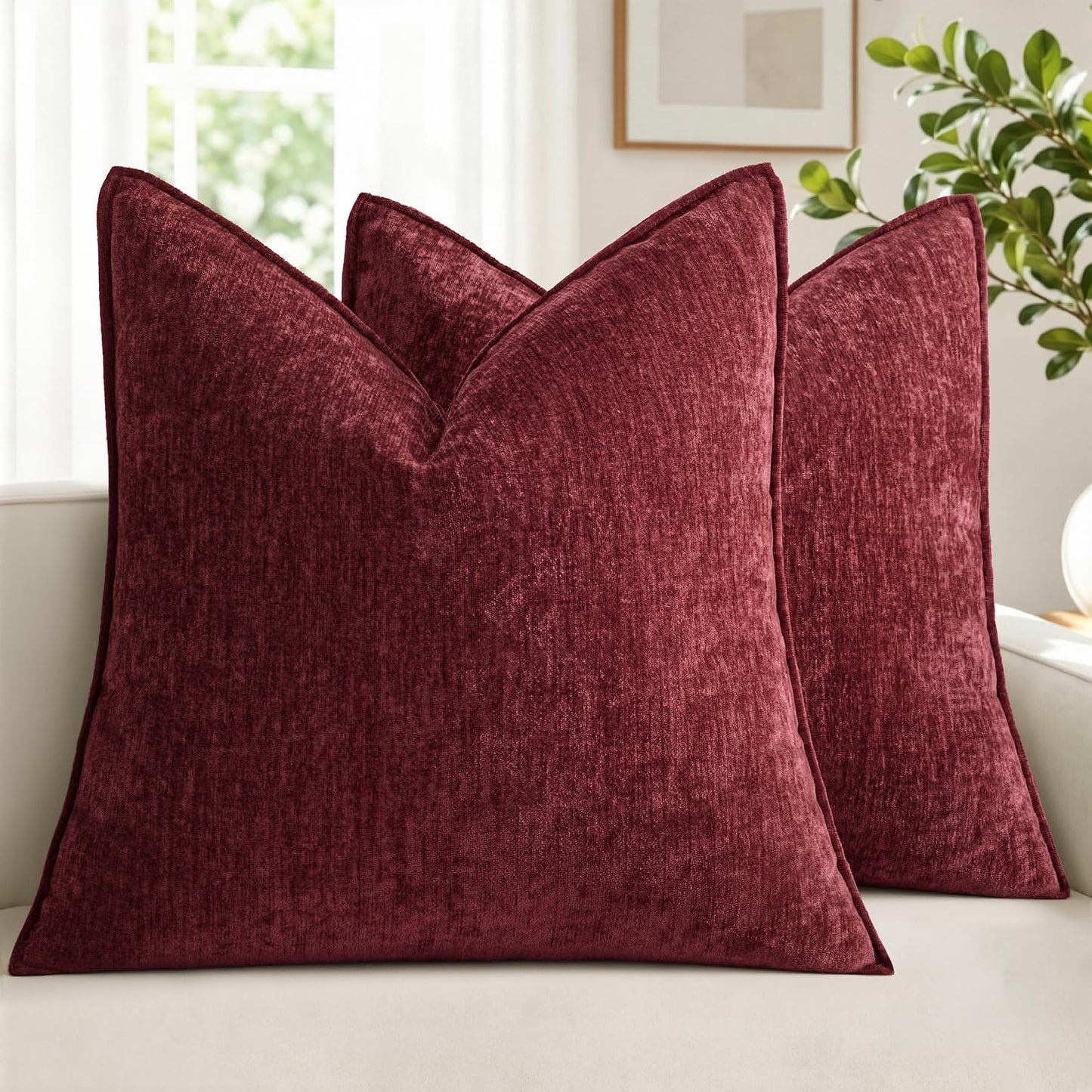 MIULEE Chenille Couch Pillow Covers Fall for Living Room 18x18 Dark Brown