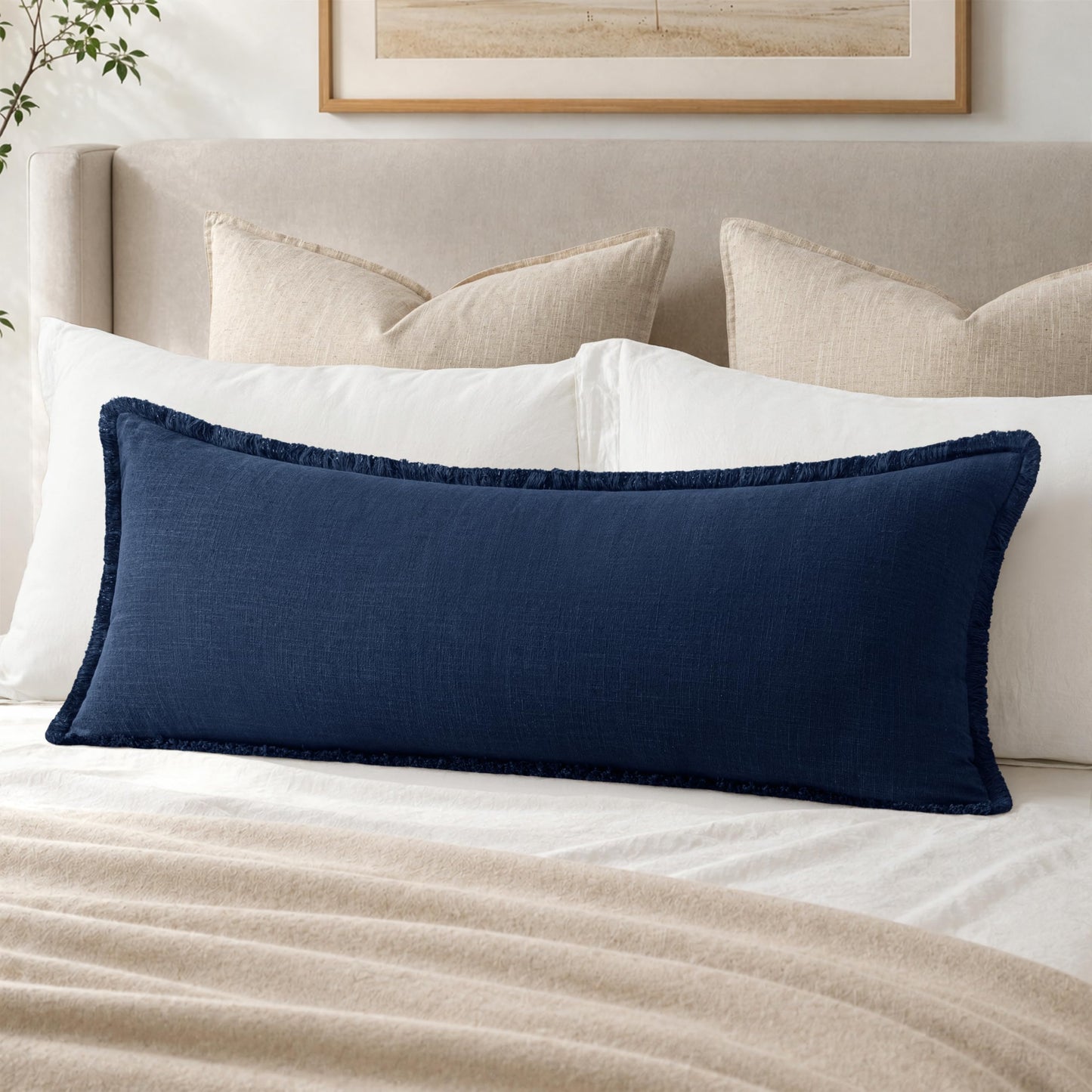 MIULEE 14x36 Long Linen Lumbar Pillow Covers Set of 1 Light Olive Green