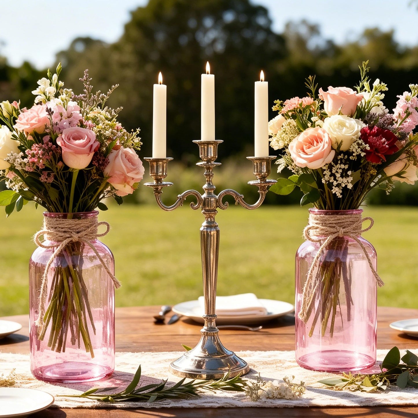 3 Pack Mason Jar Vases for Centerpieces, Amber Glass Flower Vase