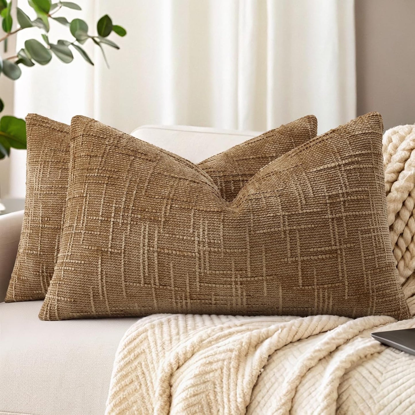 decorUhome Textured Chenille Throw Pillow Covers 18x18 Set of 2 Rust