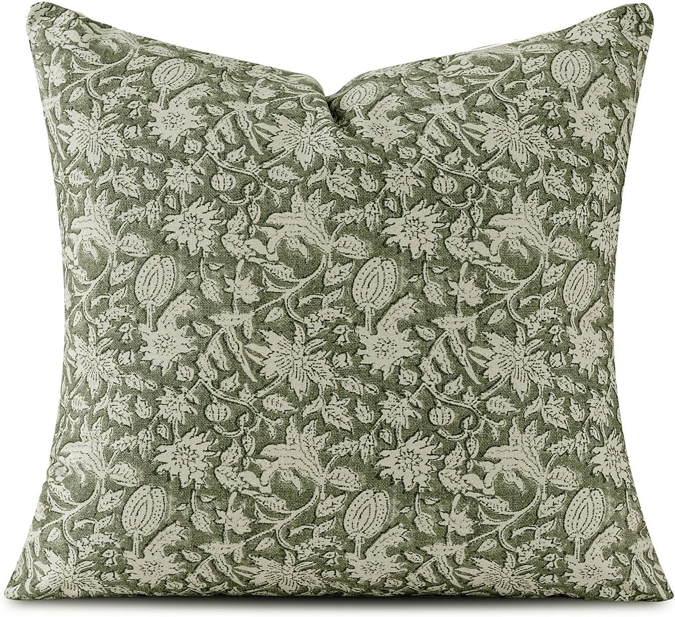 Amor Virisso Floral Throw Pillow Covers 18x18 Couch Pillows for Living Room Decorative Accent Pillow Covers Block Print Farmhouse Neutral Pillow Covers Sofa Pillows 1PC, Dusty Green