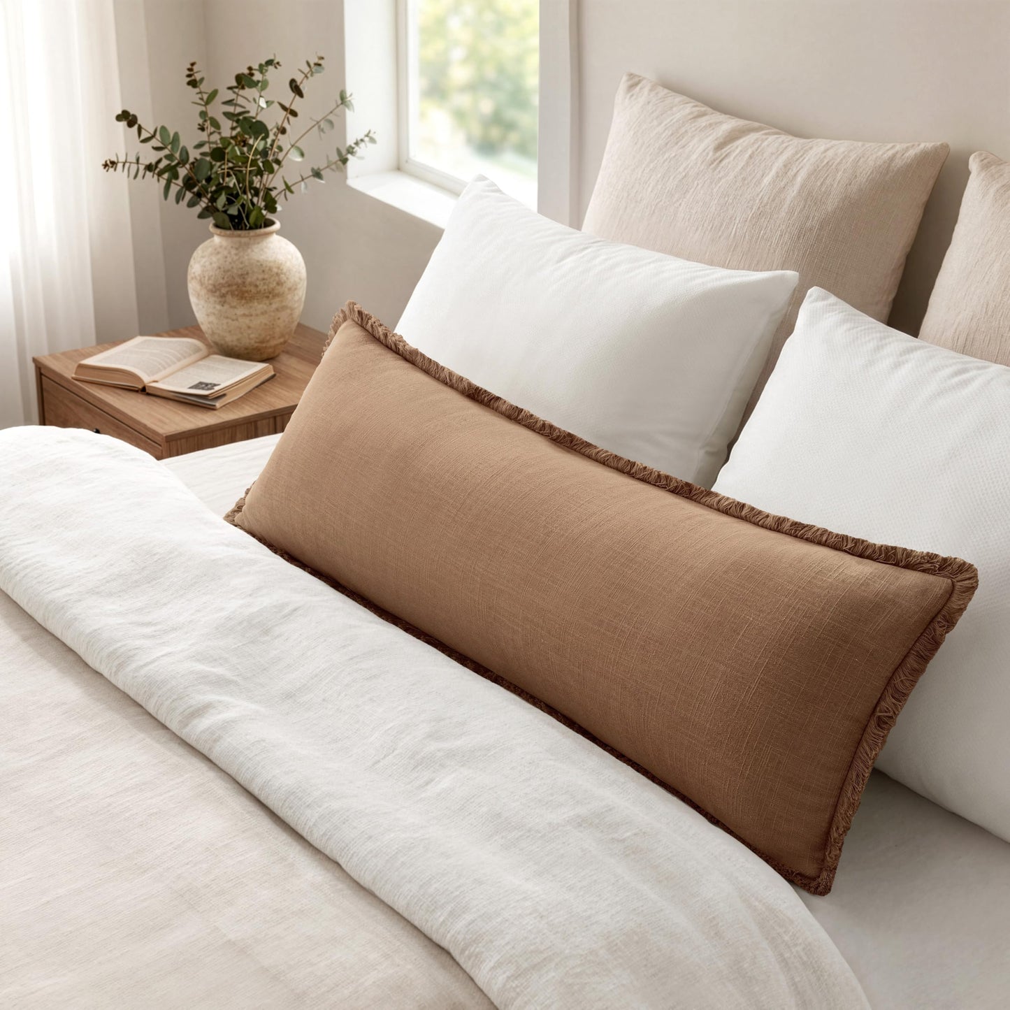 MIULEE 14x36 Long Linen Lumbar Pillow Covers Set of 1 Light Olive Green