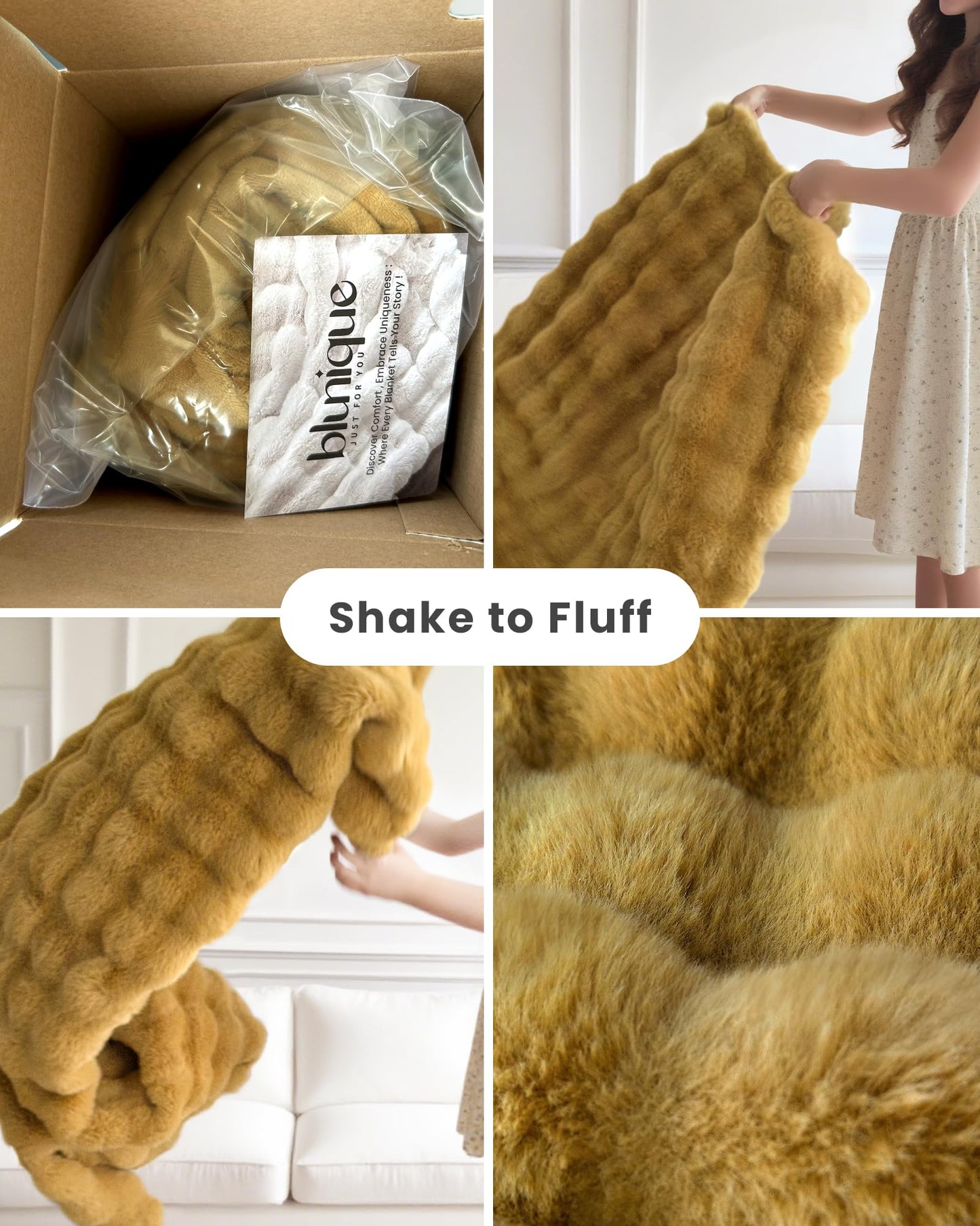 Ultra Soft Cozy Faux Fur Throw Blanket, Fuzzy Plush Thick Bubble Blanket, Oversize Luxury Fluffy Blanket for Couch, Sofa, Bedroom, and Living Room, 50x60 Inches, Light Brown