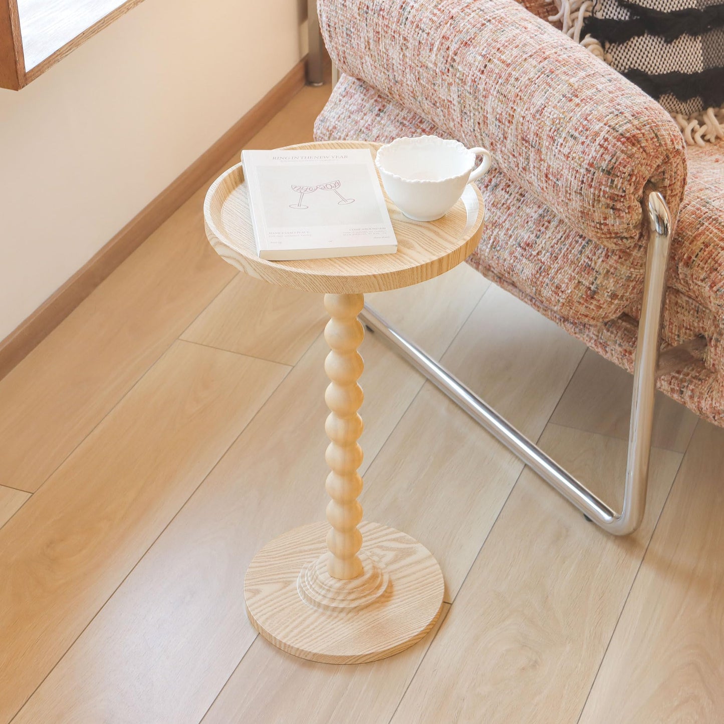 AWASEN Small Side Table, Round Drink Table for Small Spaces, Round Accent End Table Living Room, Nightstand for Bedroom, Corners, Office, Walnut Brown