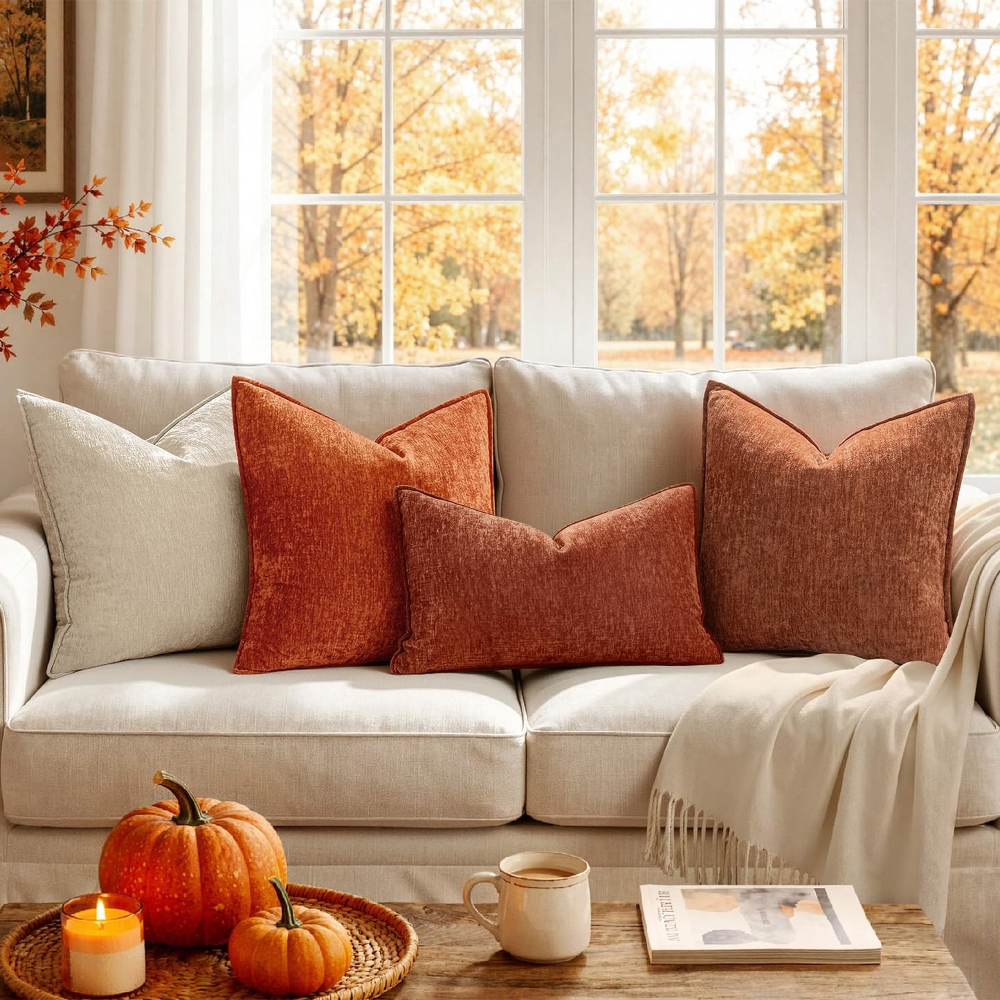 MIULEE Chenille Couch Pillow Covers Fall for Living Room 18x18 Dark Brown