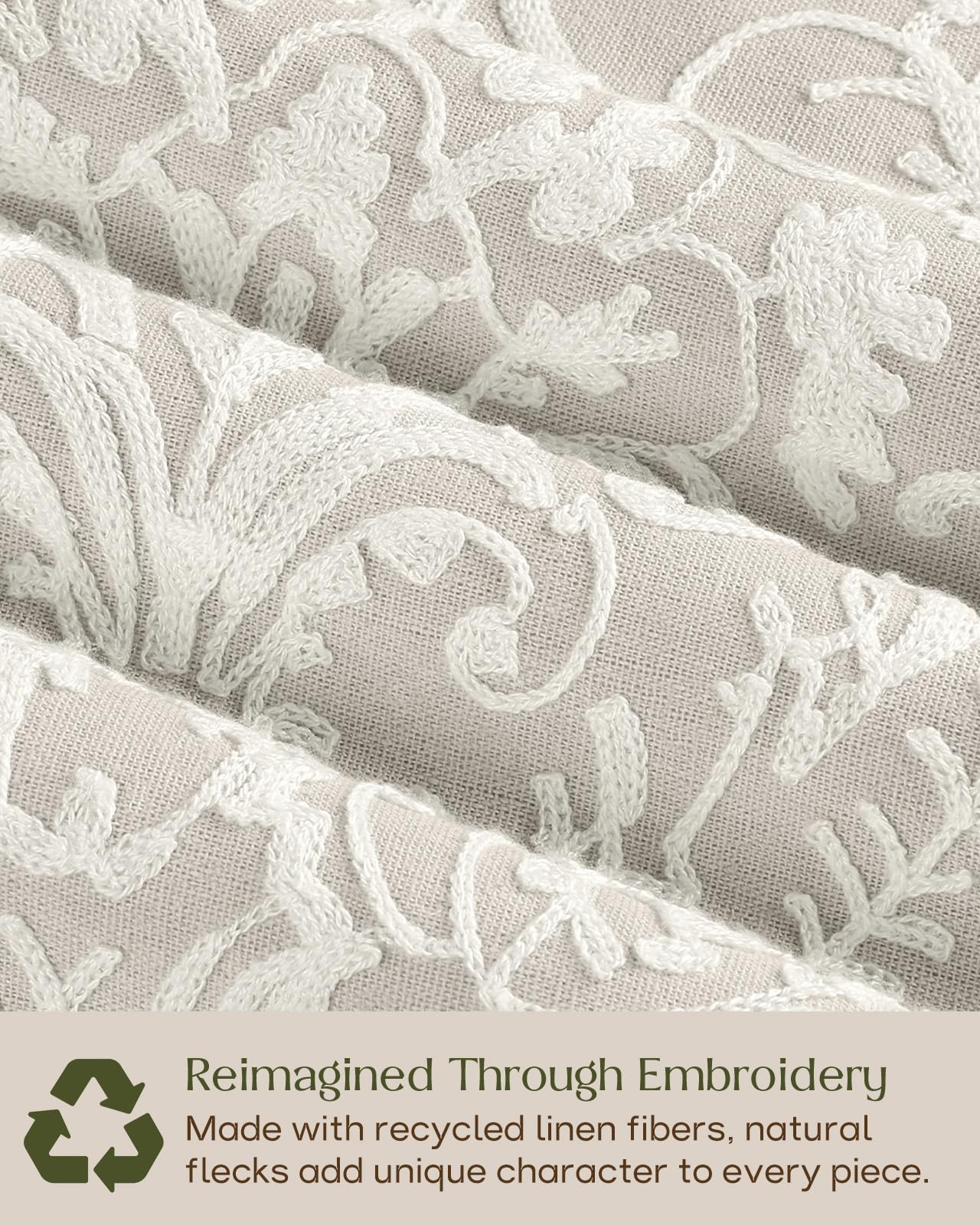 Linen Embroidered Throw Pillow Cover, 18x18 Inch, Khaki Bird