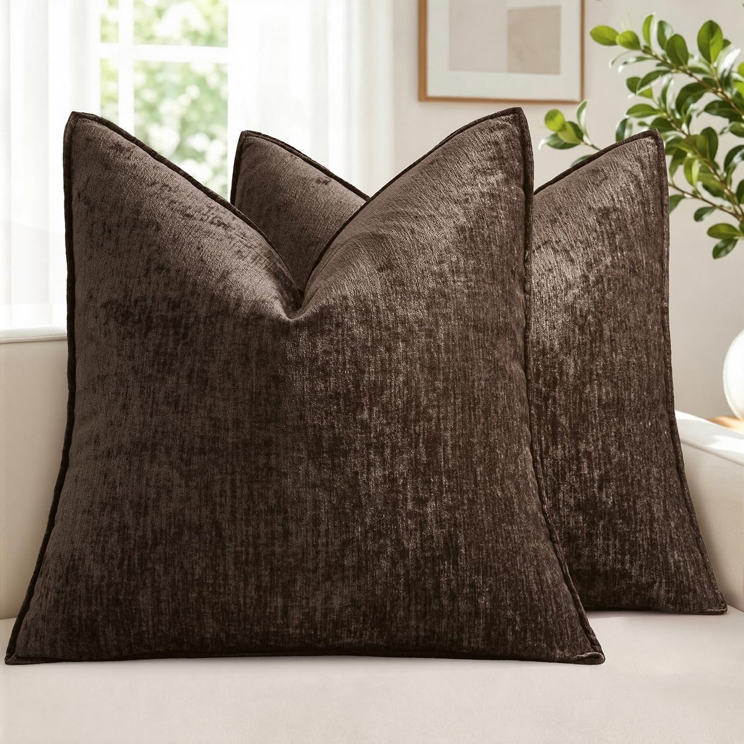 MIULEE Chenille Couch Pillow Covers Fall for Living Room 18x18 Dark Brown