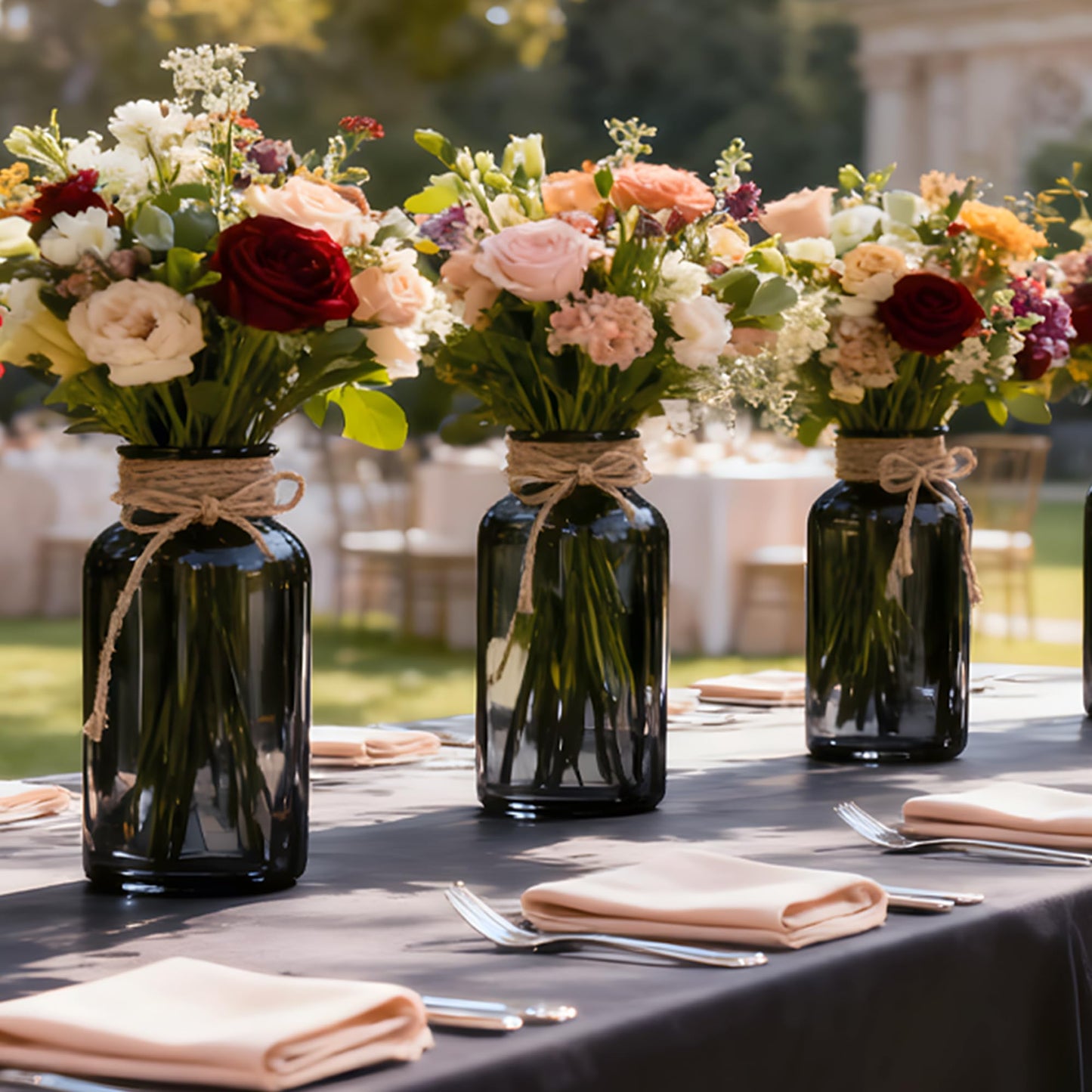 3 Pack Mason Jar Vases for Centerpieces, Amber Glass Flower Vase