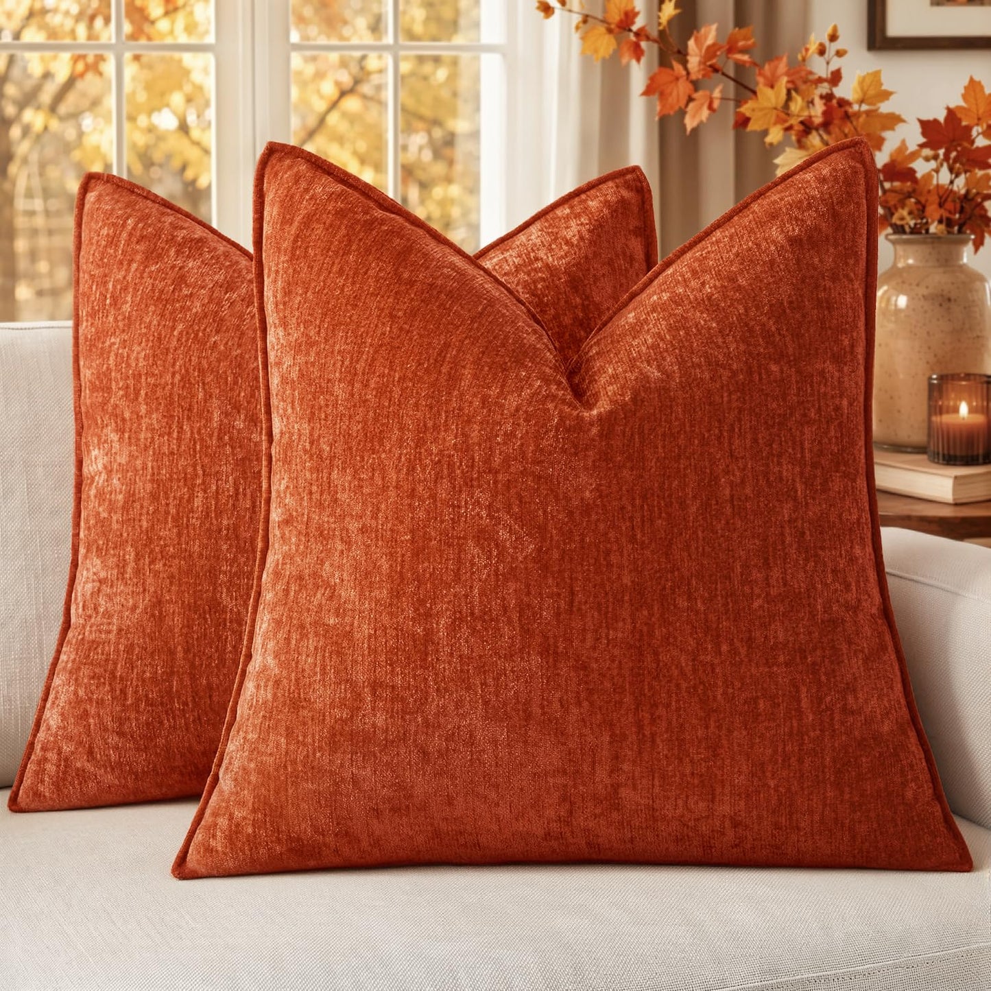 MIULEE Chenille Couch Pillow Covers Fall for Living Room 18x18 Dark Brown