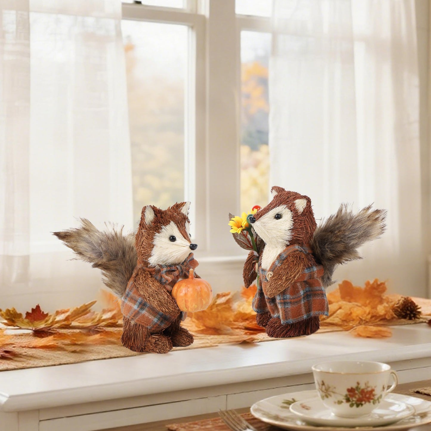 winemana Set of 2 Fall Decorations for Home Squirrels Table Decor
