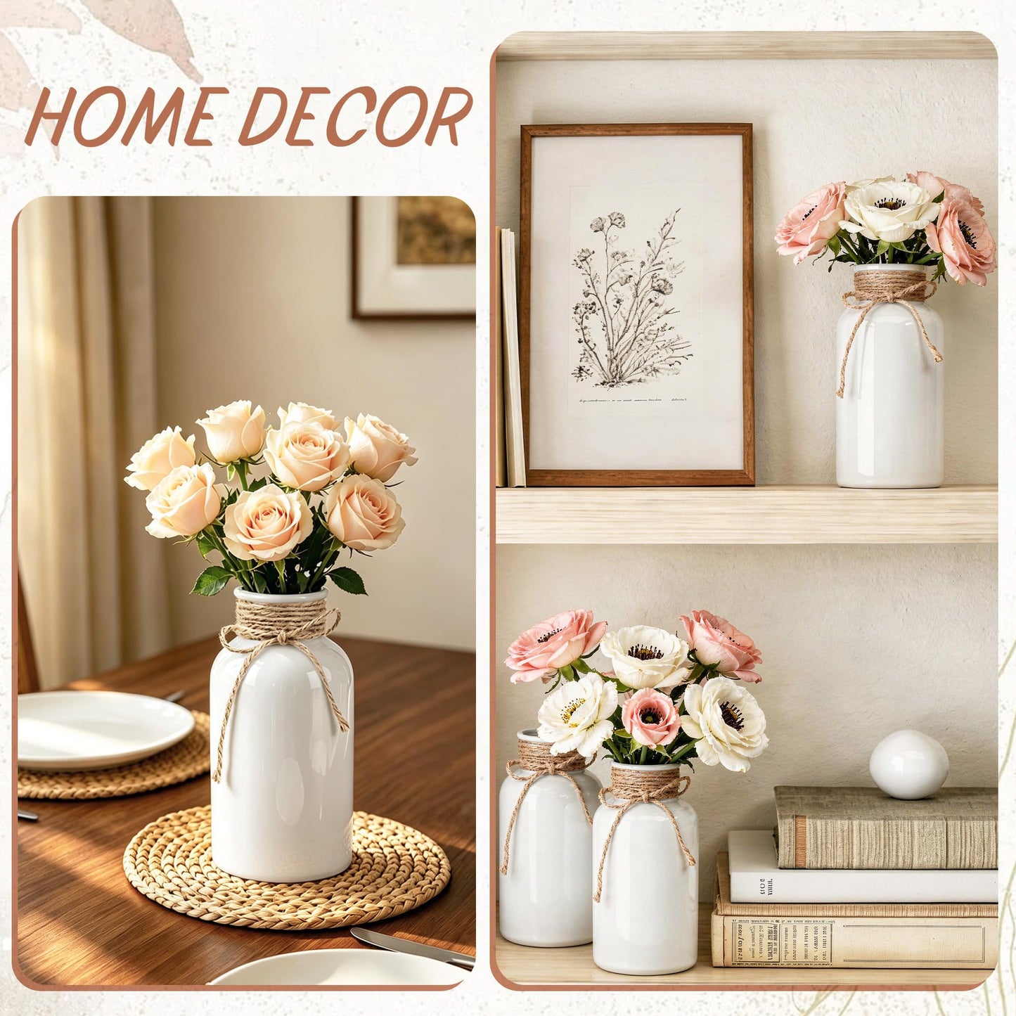 3 Pack Mason Jar Vases for Centerpieces, Amber Glass Flower Vase