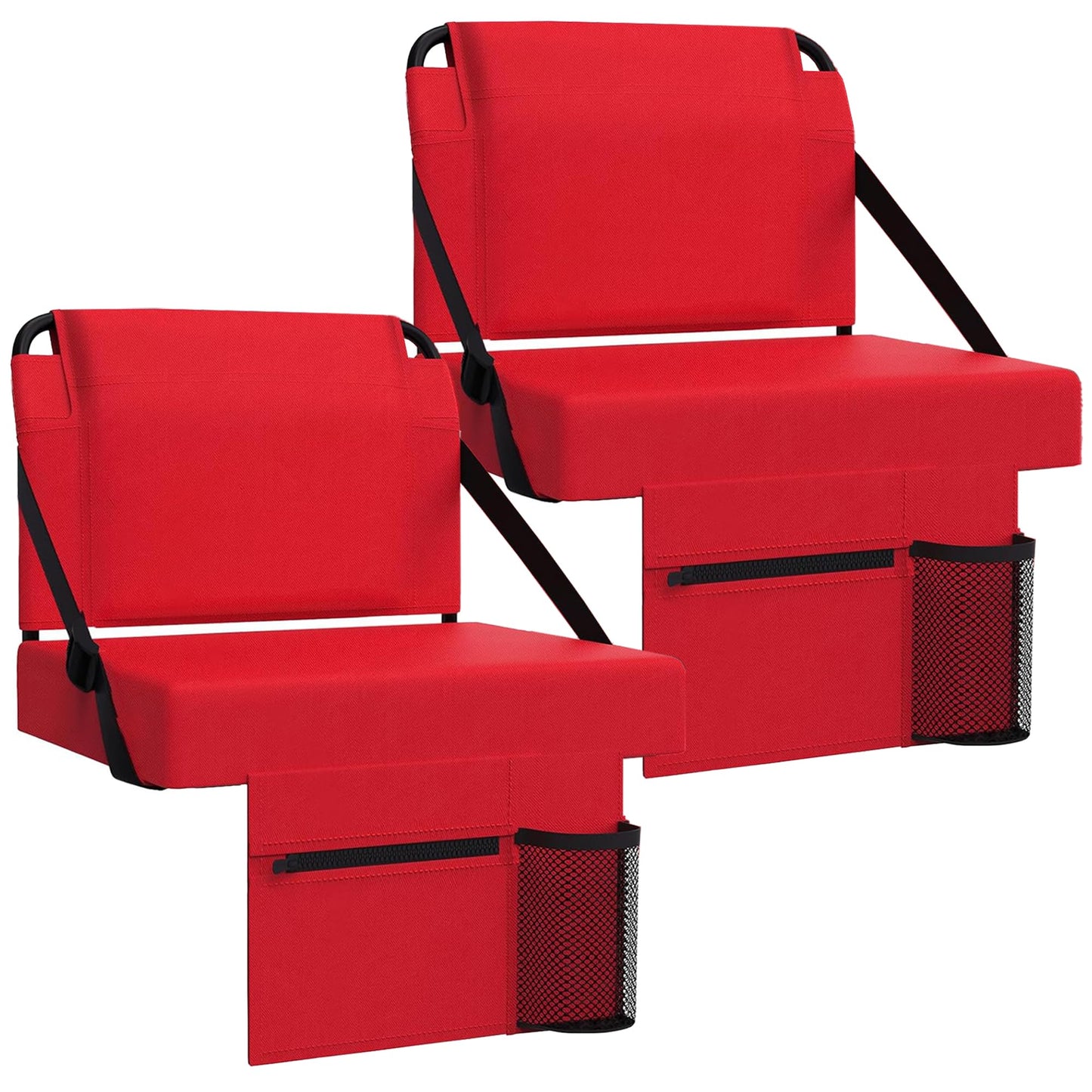 2pcs Stadium Seat for Bleachers with Back Support，Portable Bleacher Chairs with Back and Cushion，Includes Shoulder Strap and Cup Holder