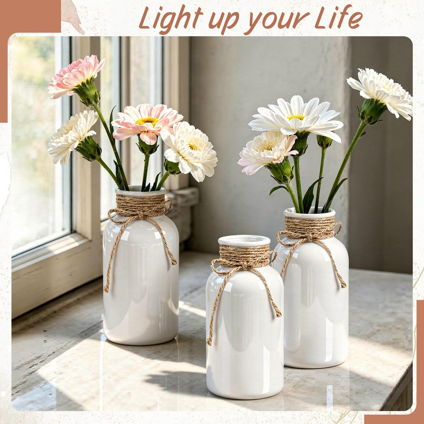 3 Pack Mason Jar Vases for Centerpieces, Amber Glass Flower Vase