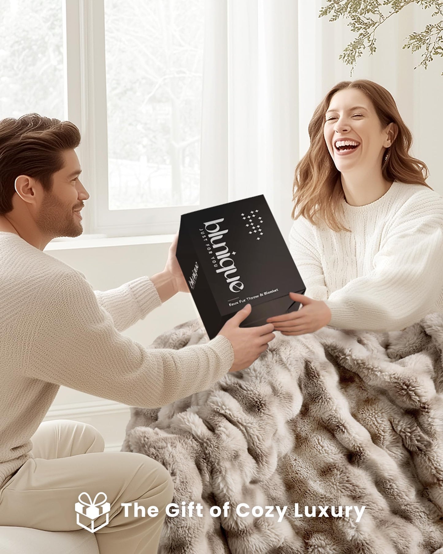 Ultra Soft Cozy Faux Fur Throw Blanket, Fuzzy Plush Thick Bubble Blanket, Oversize Luxury Fluffy Blanket for Couch, Sofa, Bedroom, and Living Room, 50x60 Inches, Light Brown
