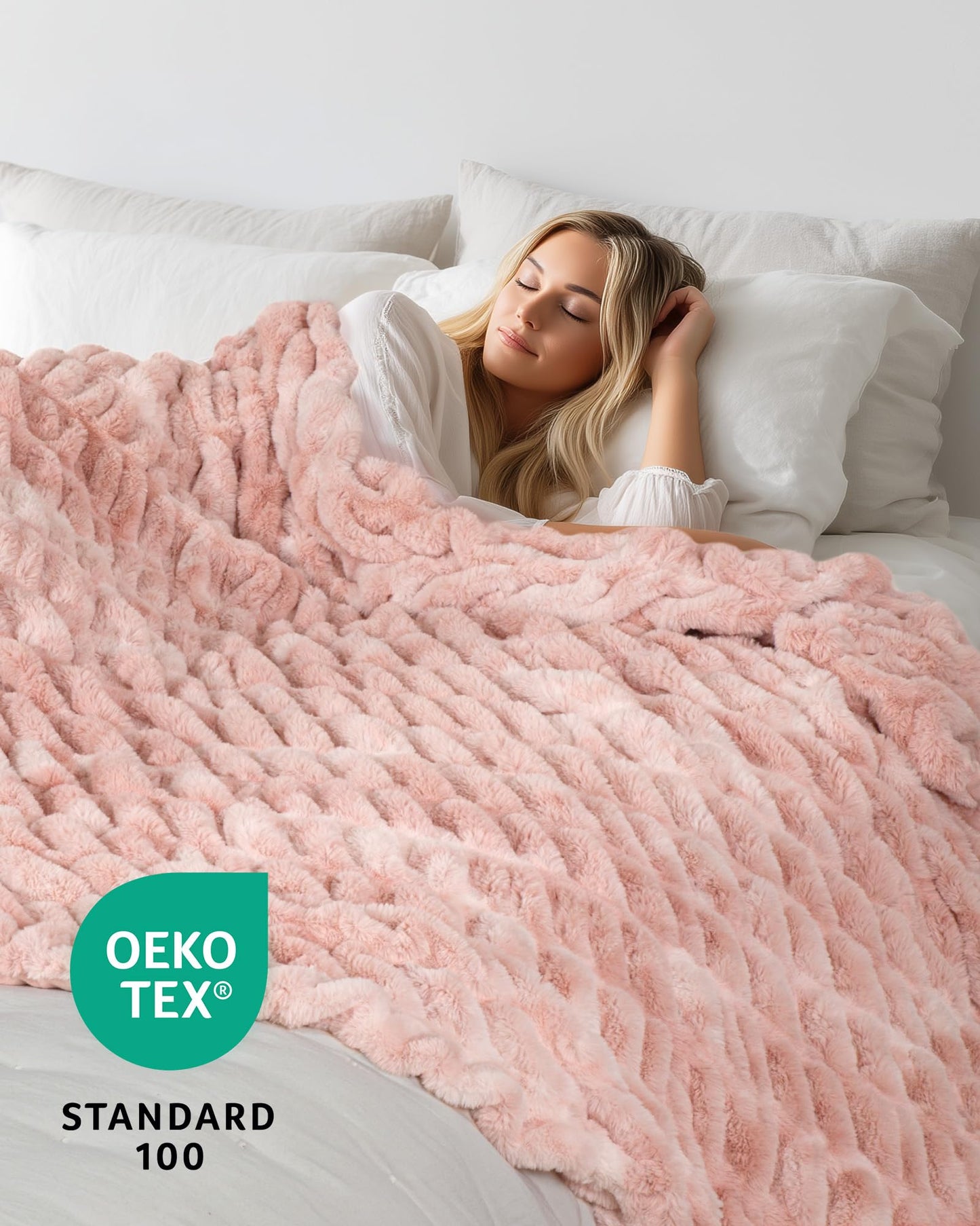 Ultra Soft Cozy Faux Fur Throw Blanket, Fuzzy Plush Thick Bubble Blanket, Oversize Luxury Fluffy Blanket for Couch, Sofa, Bedroom, and Living Room, 50x60 Inches, Light Brown