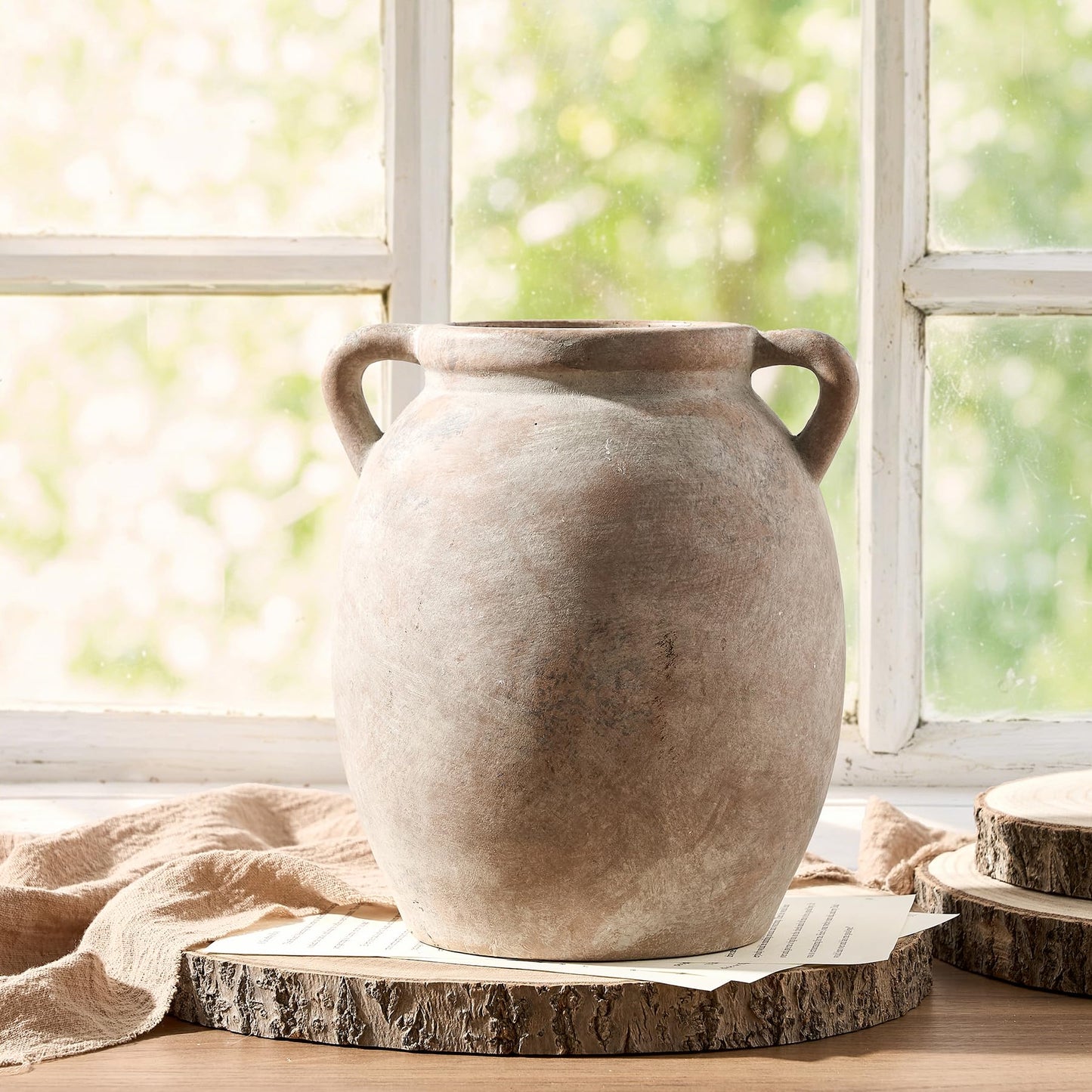 Dobbyby Ceramic Flower Vase 12 inch Farmhouse Rustic Vase Decorative Pottery Terracotta Tall Vases for Home Decor Table Mantle Fireplace Living Room Bathroom Wedding Centerpiece (Large-Terracota)