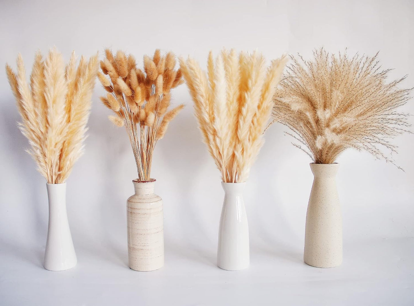 Dried Pampas Grass Decor, 100 Stems Pampas Grass Contains Bunny Tails Dried Flowers, Reed Grass Bouquet for Wedding Boho Flowers Home Table Decor, Rustic Farmhouse Party (17", White and Brown)