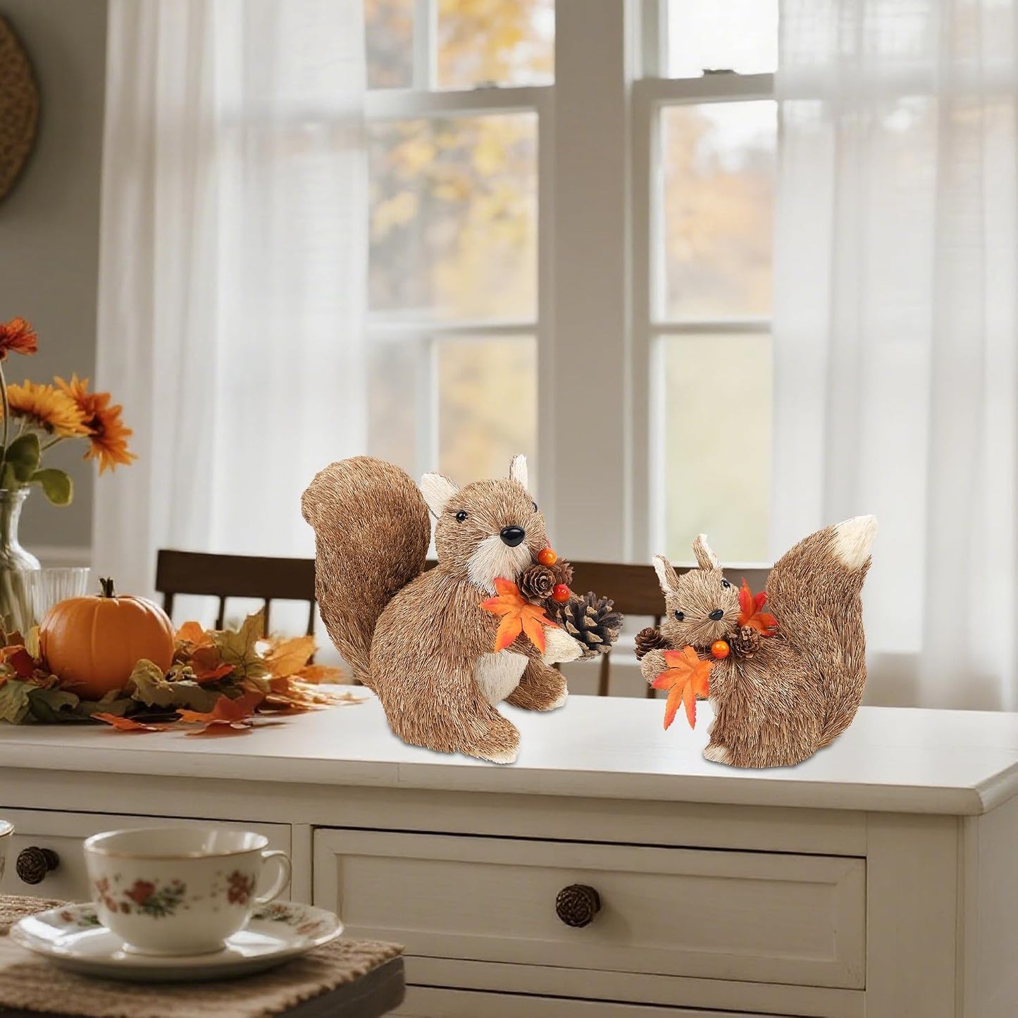 winemana Set of 2 Fall Decorations for Home Squirrels Table Decor