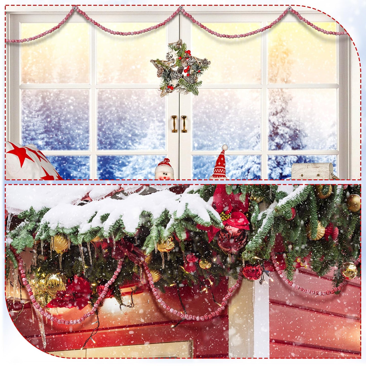 WILLBOND 16 Feet Wood Bead Garland Christmas Tree, Wood Color
